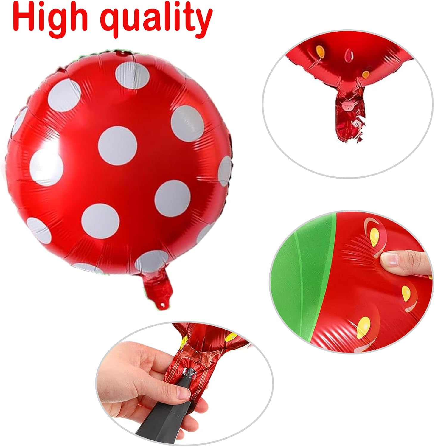 4 Pcs Strawberry Balloons Huge Red Polka Dot Strawberry Aluminum Foil Balloons for Birthday Fruit Strawberry Baby Shower Decorations Supplies image number 1
