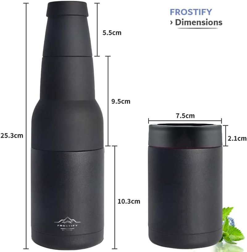 FROSTIFY Stubby Holder | 3 in 1 Alloy Steel Wine Chiller - Premium Insulated Beer Bottle Holder and Can Cooler with Beer Opener for Beer Lovers | Keep Your Beer Colder (Black)