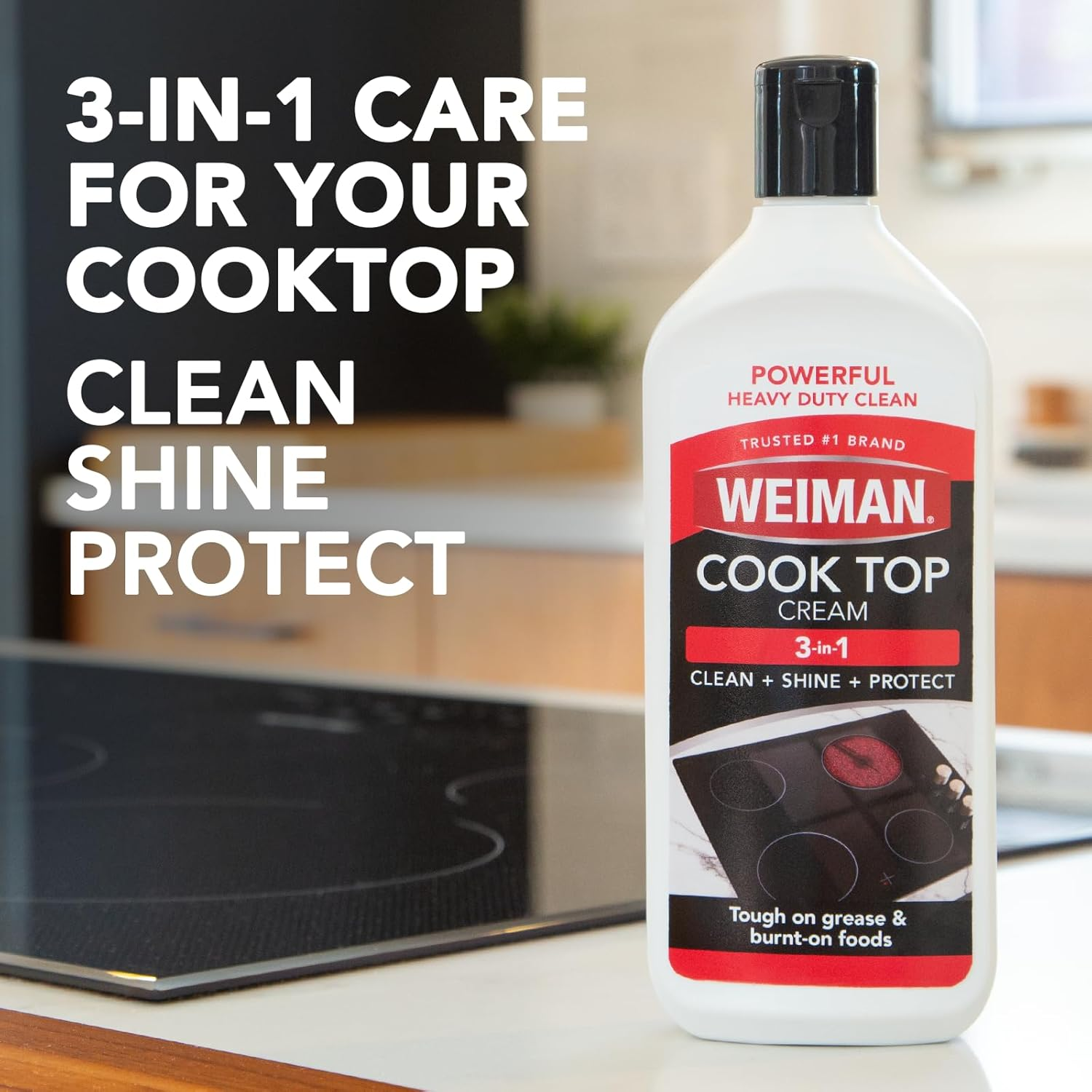 Weiman Cooktop Cleaning Kit - Cream Cleaner for Grease & Burnt-On Stains on Glass & Ceramic Stove Top - Removes Residue & Polishes Surface - 283 Gm Cream + 3 Scrubbing Pads image number 3