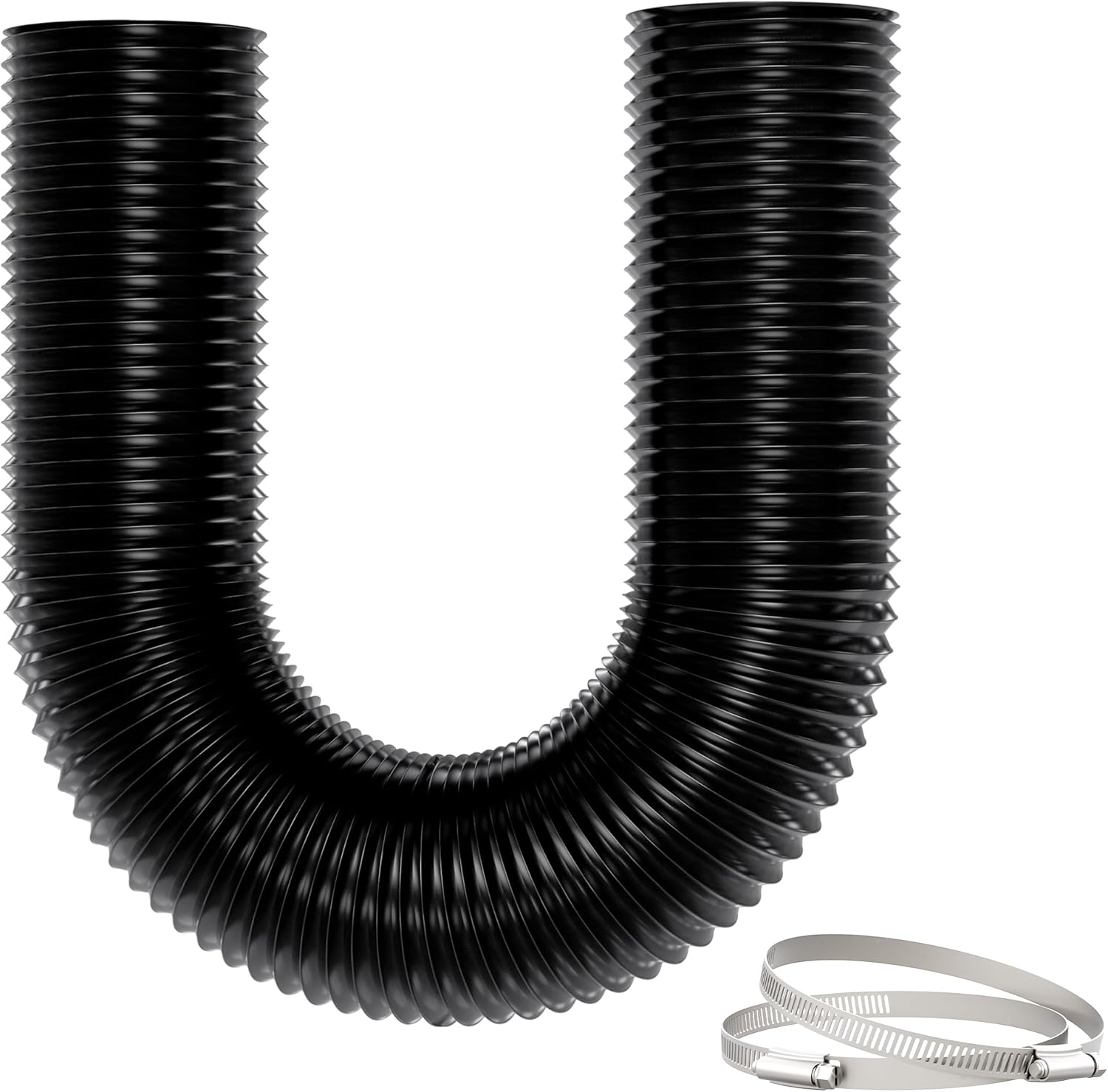 Yrichtra Exhaust Hose Diameter 150 Mm, 5 M Flex Pipe, Heat Insulating, Noise Reducing, Tear-Resistant, Cuttable, No Chemical Odour, with Clips, Flex Hose for Dryers and Ventilation Hose, Black