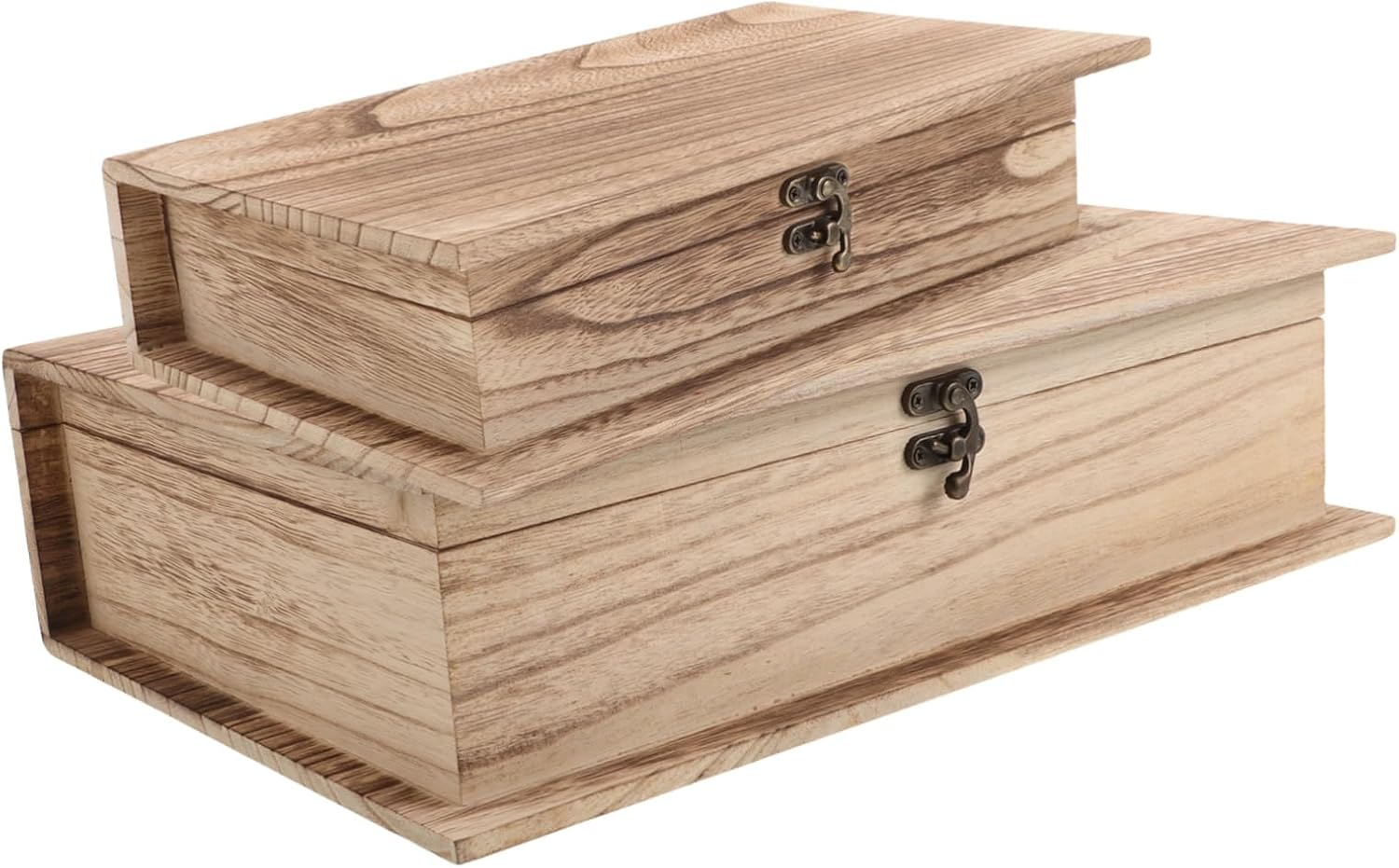 2Pcs Wooden Bible Storage Box Lockable Treasure Box Decorative Book Shape Organizer image number 4