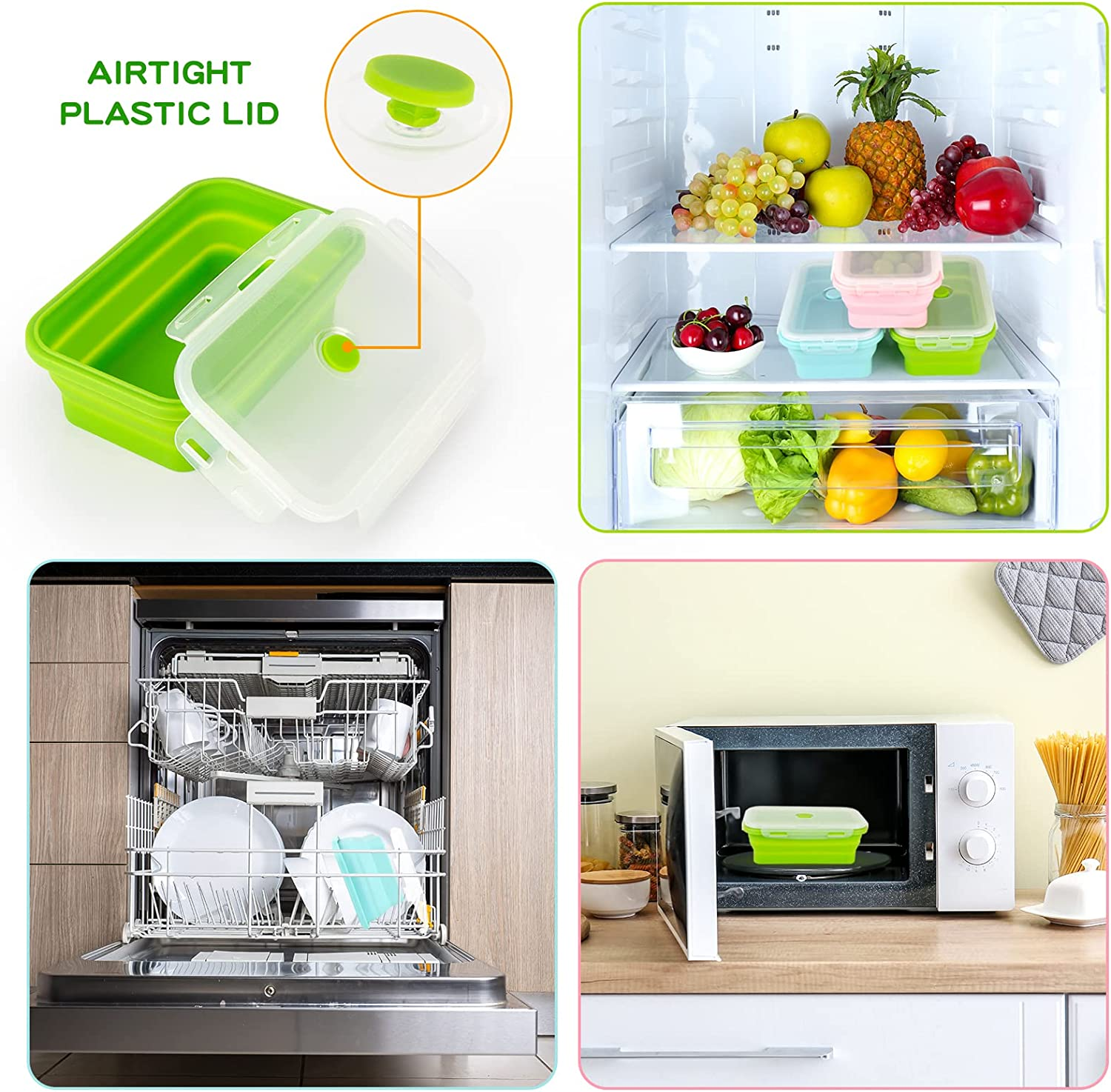 Trrcylp 3Pack Collapsible Silicone Food Storage Containers with Lid Foldable Lunch Bowls for Microwave Freezer Dishwasher Safe (1200Ml Rectangle) image number 2