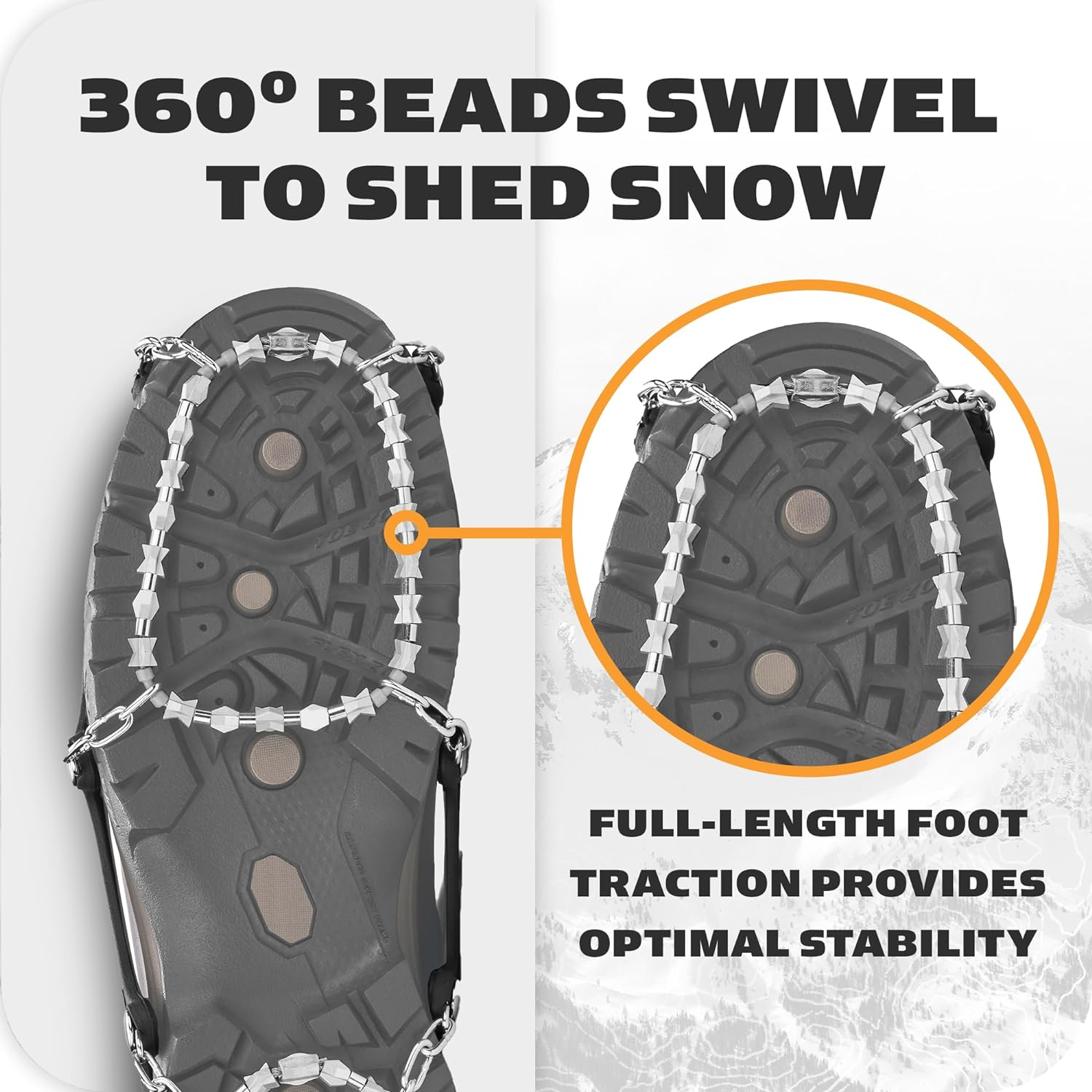 Yaktrax Diamond Grip - Full-Foot Traction on Ice, Snow, & Multi-Terrain Surfaces - Swiveling Diamond Bead Grip Points - Cold-Resistant Easy On/Off Elastic Upper Band image number 6