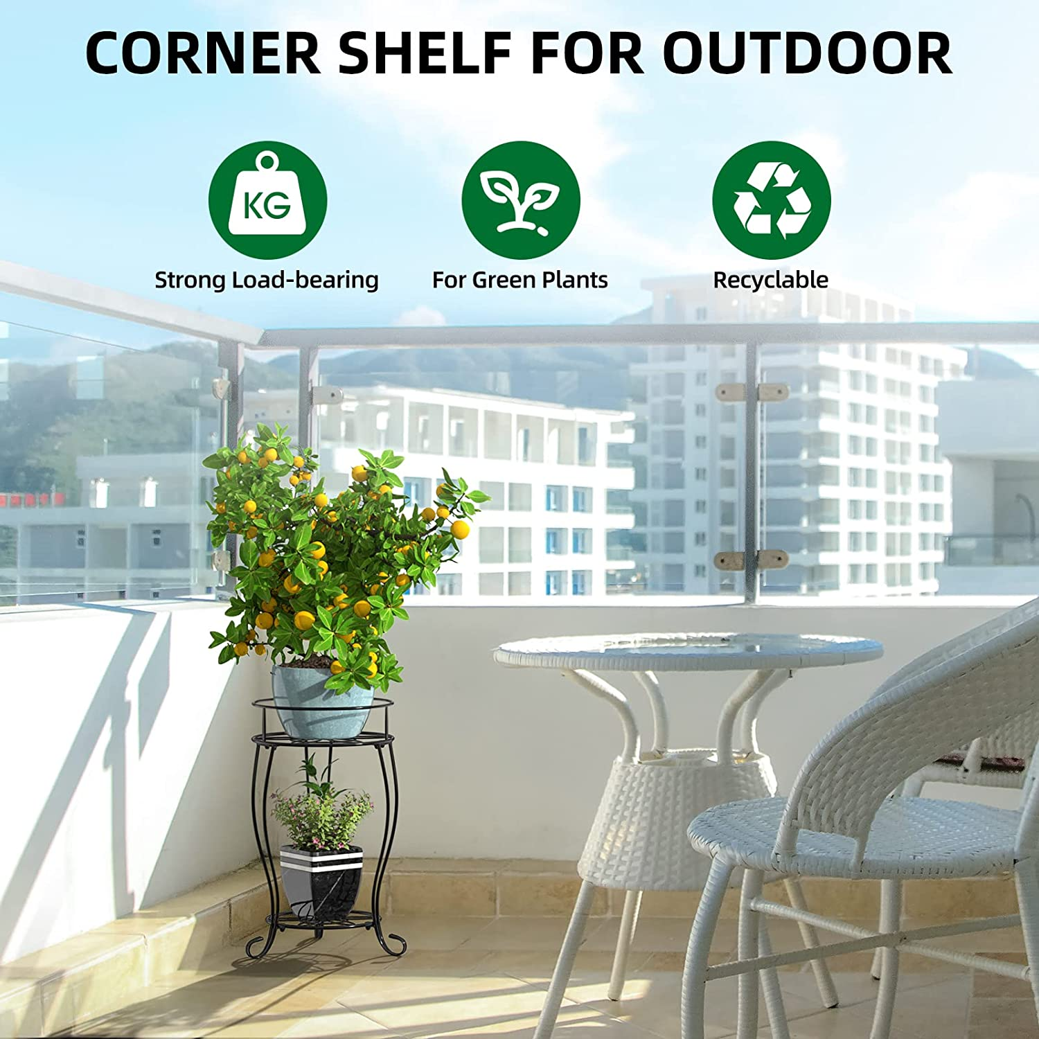 Stlove Metal Plant Stand,2 Tier 19.3 Inch Flower Stand Indoor Decor Flower Pot Shelf Black Iron Pot Stand Planter Holder for Flowerpot Home Garden Corner Porch(Pot & Plant Not Included) image number 1