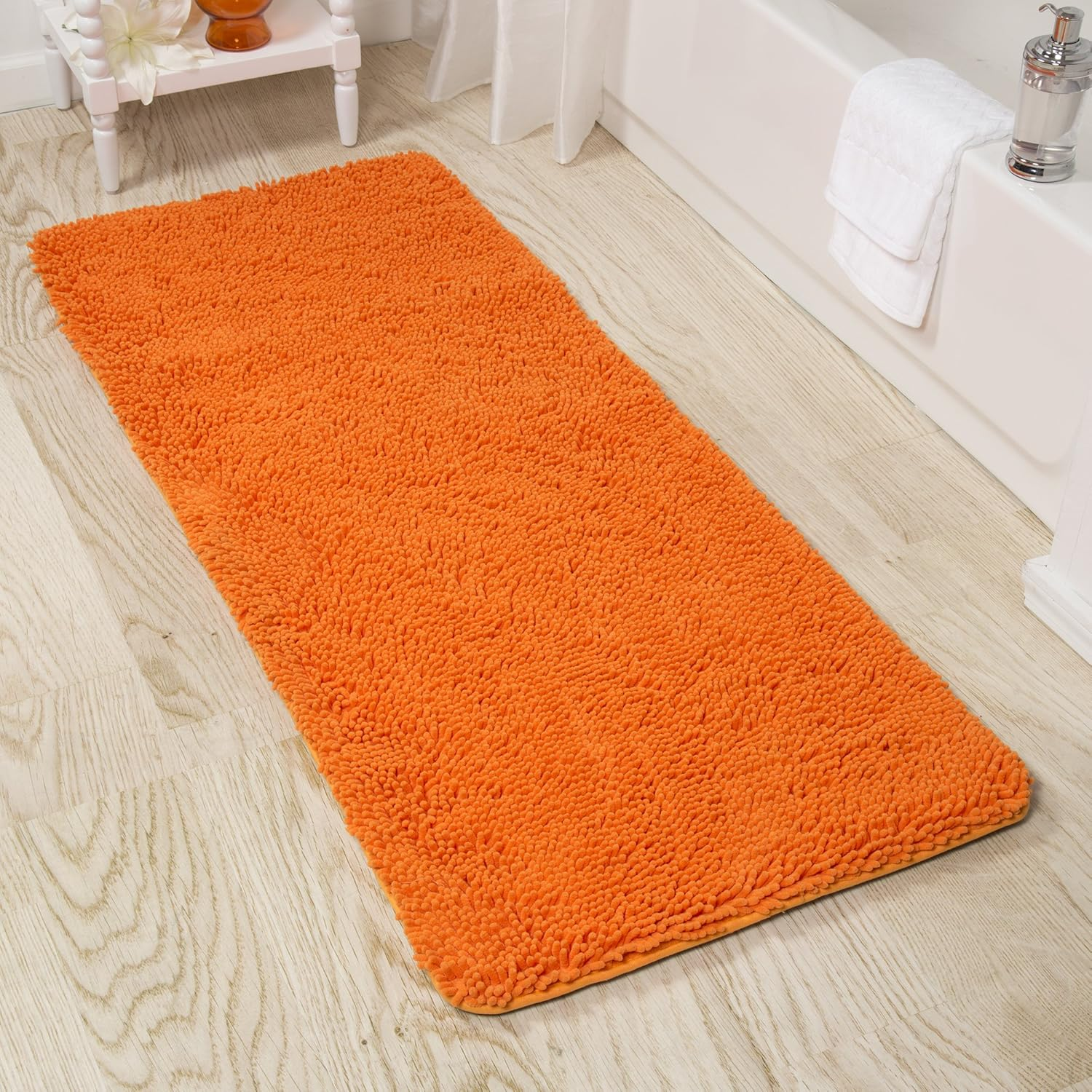 Lavish Home Memory Foam Shag Bath Mat 2-Feet by 5-Feet - Ivory, 24 Inches X 58 Inches X 1.25 Inches