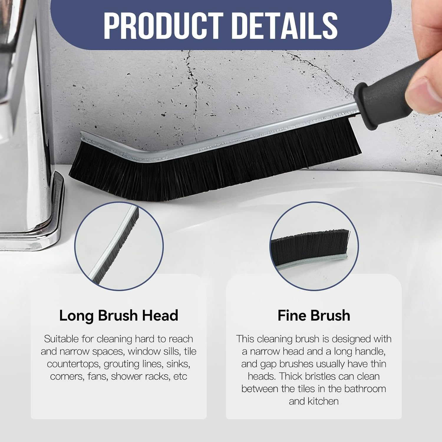 Deep Crevice Cleaning Grout Brushes, 4 Pcs Hard Bristle Cleaning Brush with Non-Slip Handle, Household Supplies for Bathroom Kitchen Toilet Window Vehicle (Black) image number 6