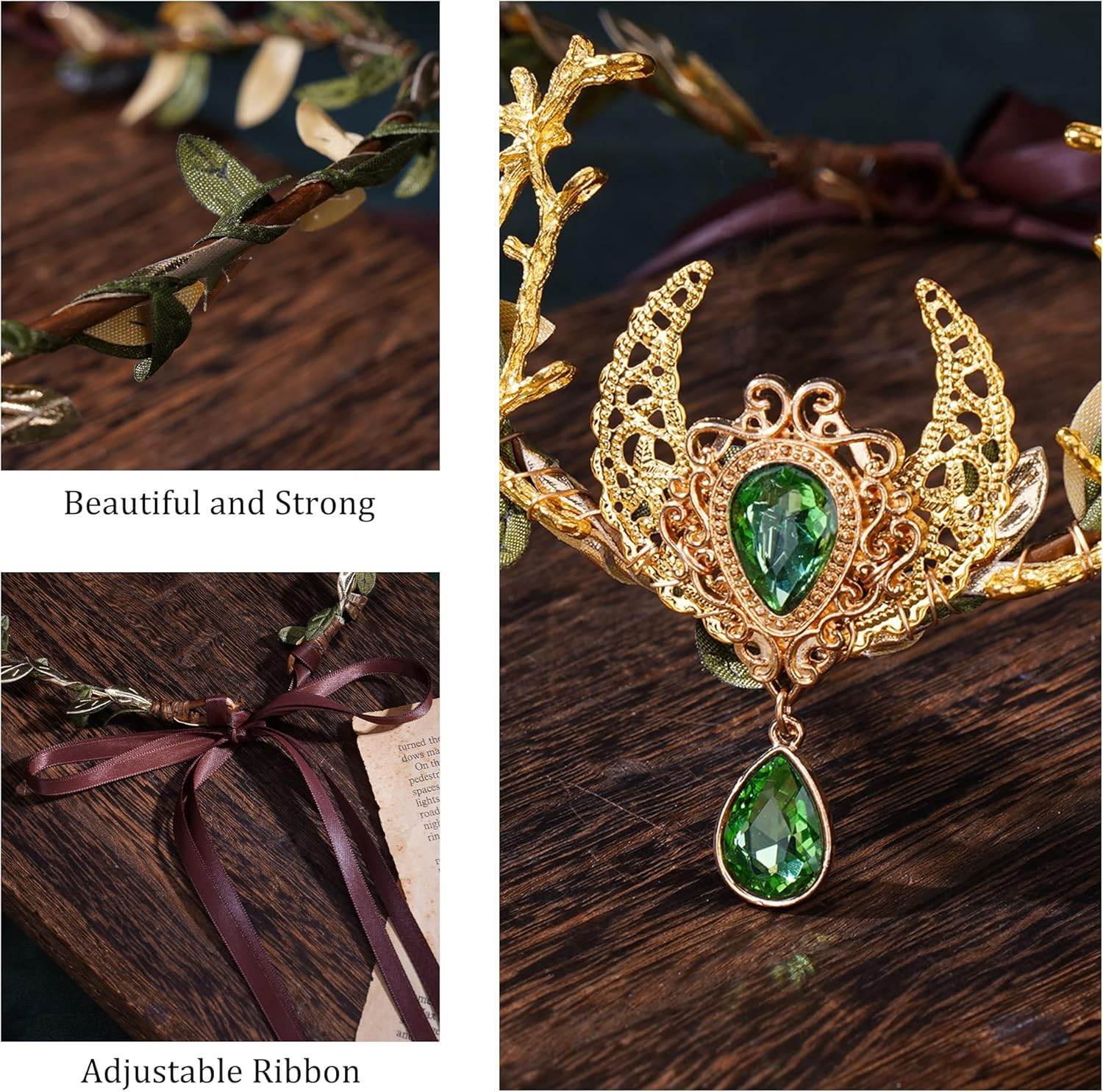 MOSTORY Elfenkrone F&uuml;r Waldfee Kost&uuml;m Damen, Walefee Elfen Schmuck Mit Moon F&uuml;r Cosplay Karneval