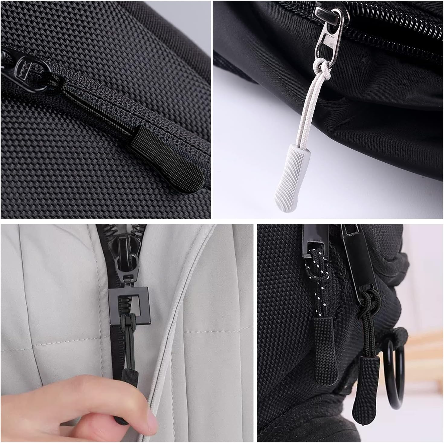 BOROLA 20Pcs Durable PVC Nylon Zipper Extension Pulls Replacement Zipper Pulls for Bags, Jackets, Purses, Backpacks Colorful Zipper Nylon Cord(Black) image number 1