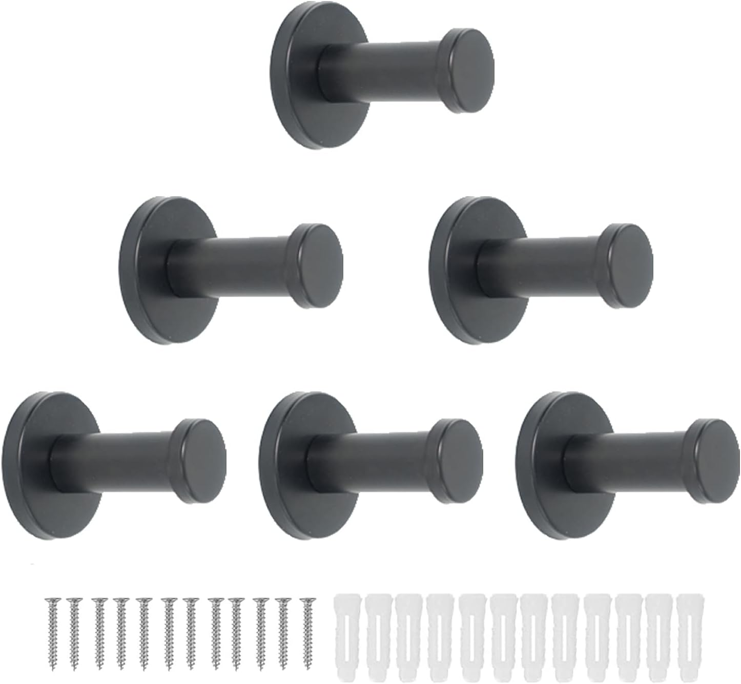 Vanloory Bathroom Towel Hooks, 6 Pack round Coat Hooks, Sturdy Wall Mounted Robe Hook, SUS 304 Stainless Steel Heavy Duty Clothes Hanger, Wall Towel Hooks for Bathroom Bedroom Kitchen (Black) image number 7