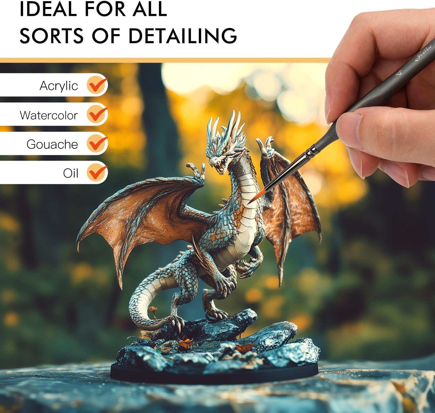 Detailing Paint Brush Set-Golden Maple 13Pcs Miniature Paint Brushes Set for Fine Detail Paint, Acrylic Painting, Watercolor, Oil, Models - 10Pcs-Black image number 4