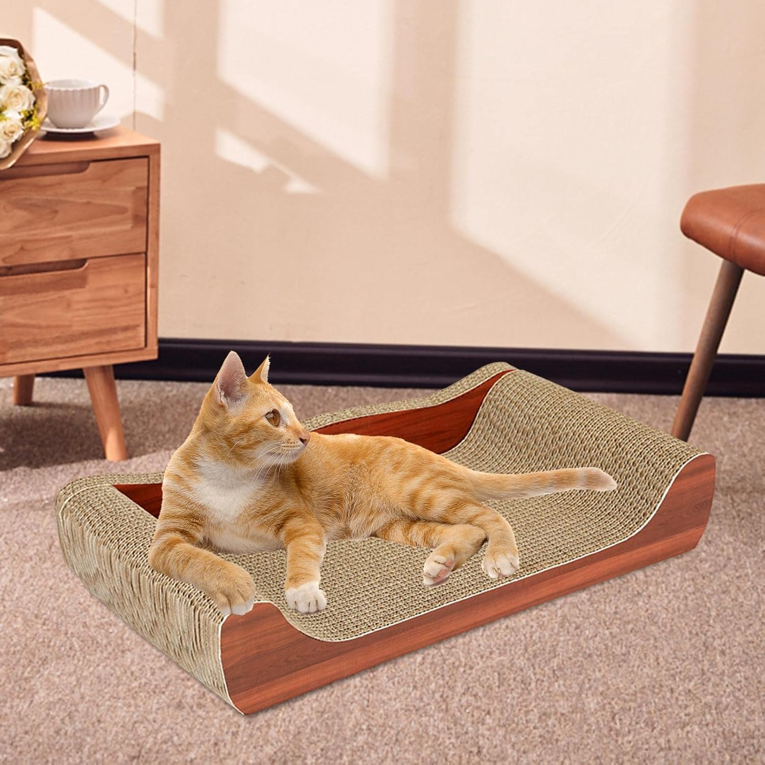 Cat Scratchers Cardboard Cat Scratch Bed Furniture Protector Cat Sofa Extra Large Grinding Claw Lounge Couch for Indoor Cats Kittens Resting, Brown 50Cmx27Cmx9Cm image number 1