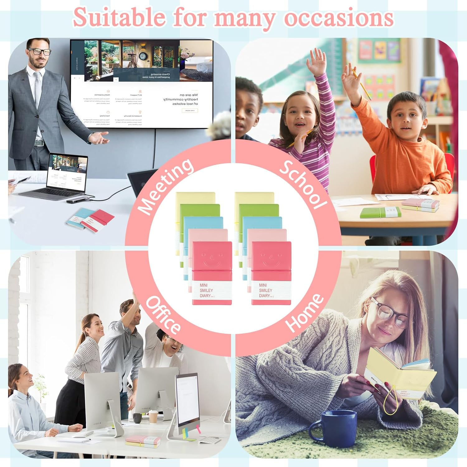 10 PCS Mini Pocket Notebooks, Small Smiley Diary Paper Notebook, 3X5 Inch Mixed Lined and Blank Paper Mini Order Notebooks with Elastic Closure and PU Leather Cover, 5 Colors image number 6