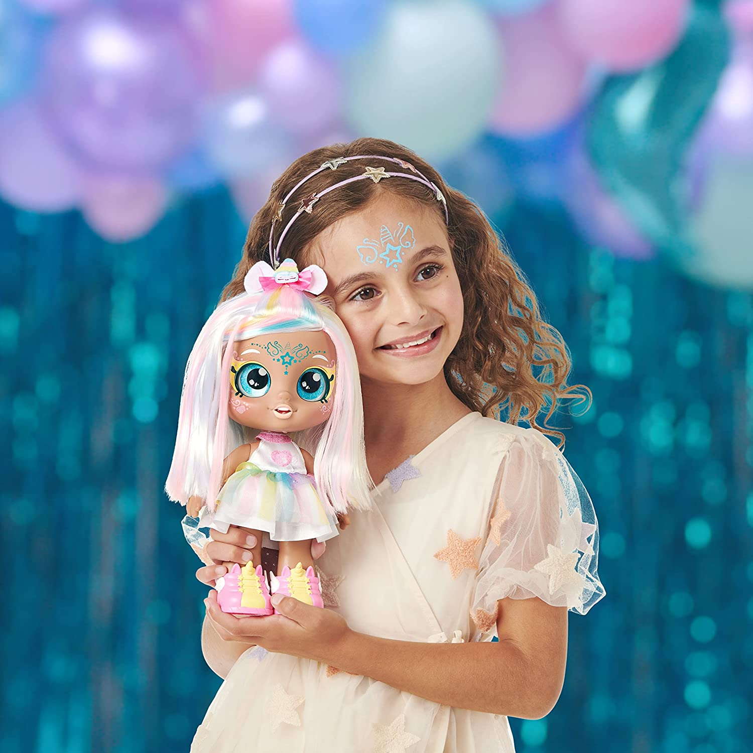 Kindi Kids Dress up Magic Marsha Mello Unicorn Toddler Doll with Face Paint Reveal. 1 Doll with Magic Sponge. Big Glittery Eyes, Bobble Head, Changeable Clothes and Removable Shoes., Pink (50246) image number 6