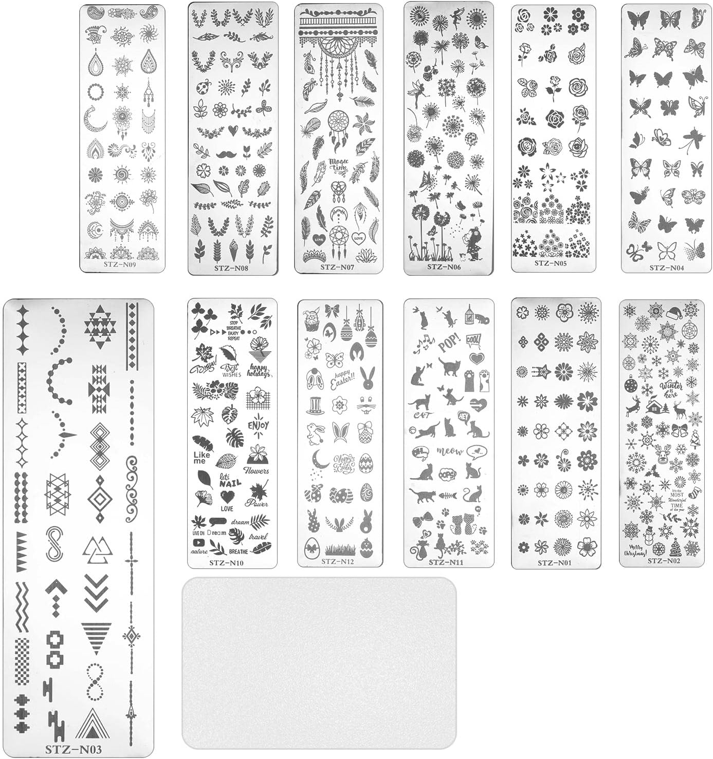 Emsea 13PCS Nail Art Stamping Plates with Scraper Leaves Flowers Animals Patterns Manicure Template Tools for Nails Decoration Professional DIY Salon image number 6