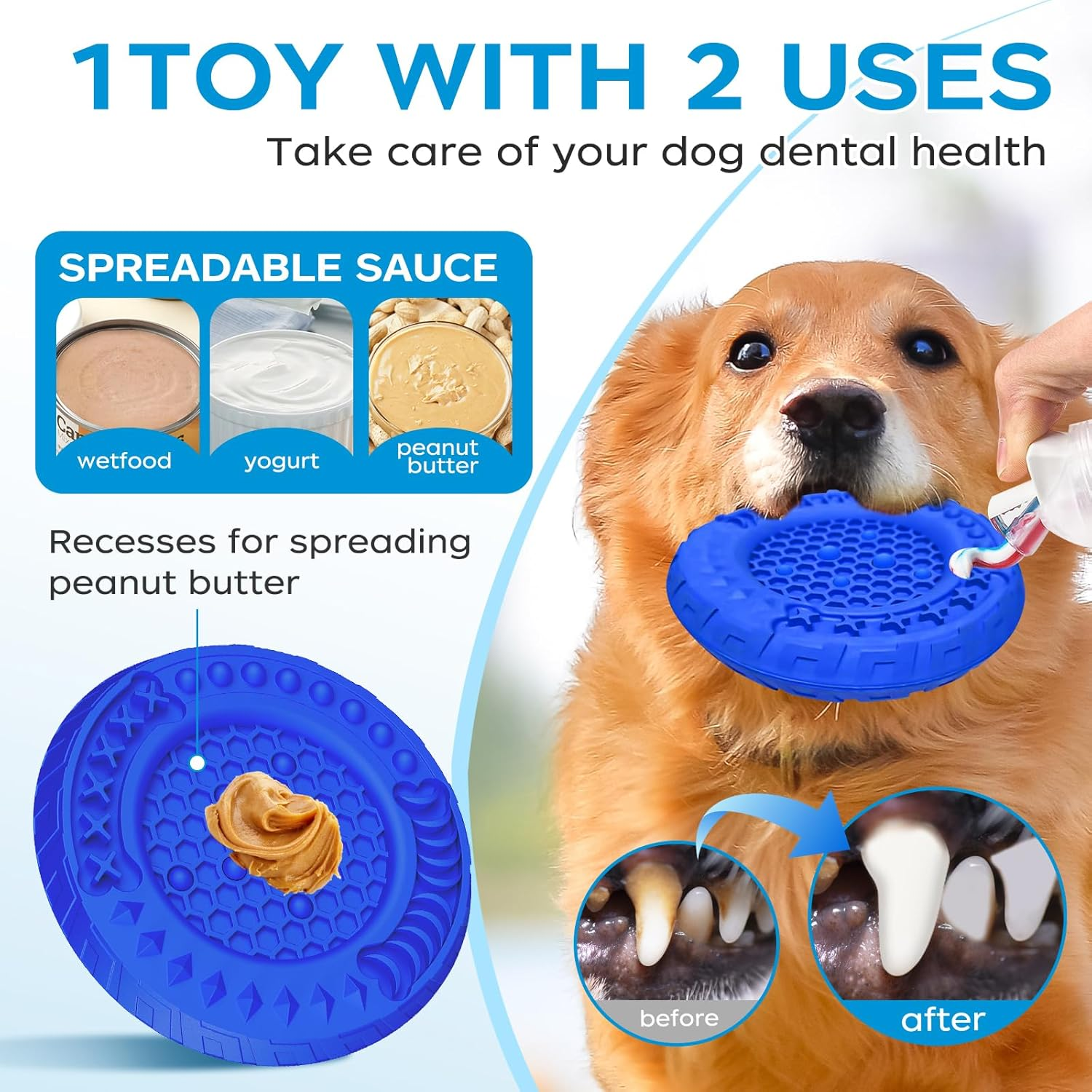 Indestructible Dog Toy, Unbreakable Chew Toy for Dogs, Bite Resistant Dog Toy for Aggressive Chewing, Multifunctional Natural Rubber Dog Toy for Medium Large Dogs (Blue) image number 5