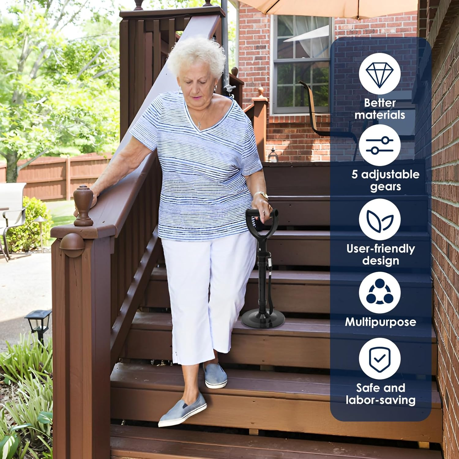 Lightweight Mobility Aid Tool, 5 Height Adjustable Mobile Standing Aid with Widened Nonslip Bottom for Home Garden Workshop (Black) - Black image number 2