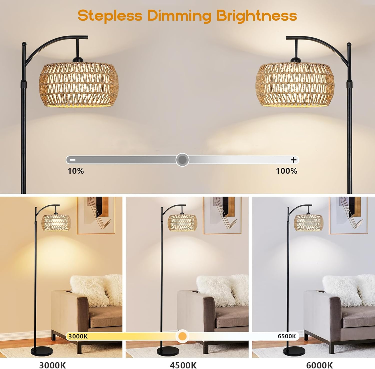 TUXOIUBA Smart Floor Lamp with Rattan Shade, 165-185Cm Adjustable Height, Remote & App Control, Dimmable LED with Timer