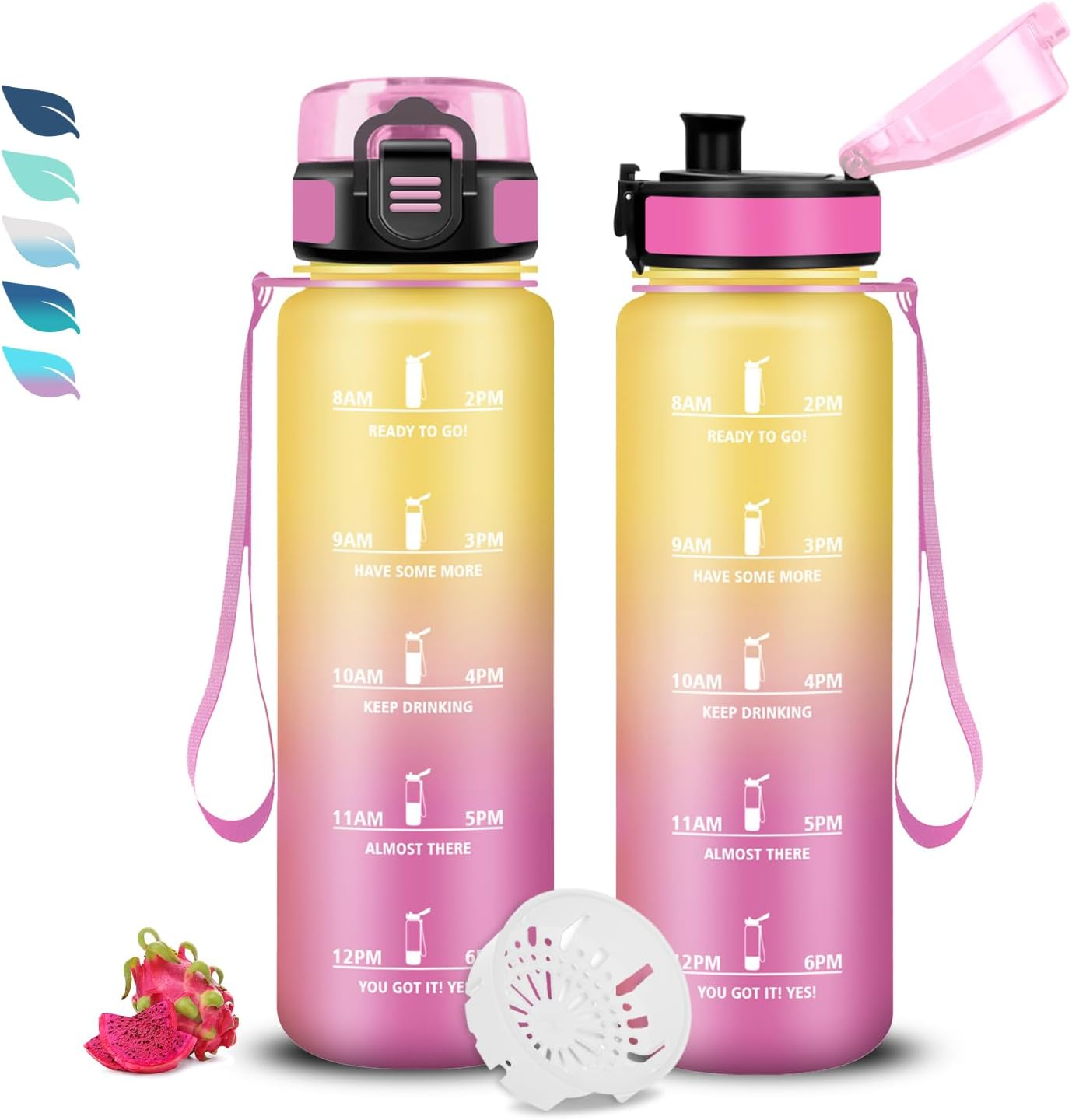 Water Bottle, 500 Ml Children'S Water Bottle, Easy to Clean, Water Bottle with Time, Water Bottle with Time Marking, Leak-Proof, Adult Drinking Bottle for School, Camping, Outdoor image number 5