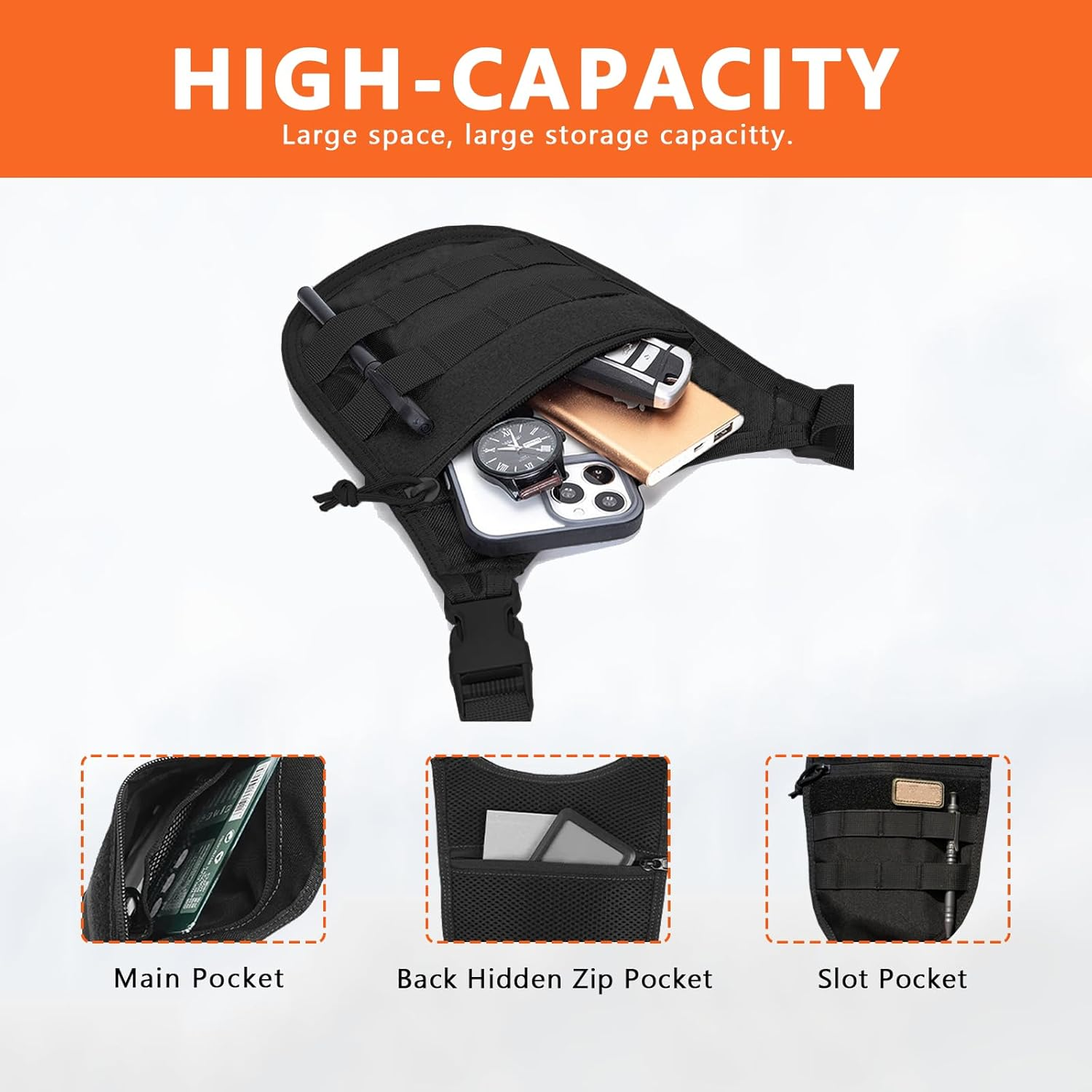 Underarm Single Shoulder Bag, anti Theft Sling Bag Crossbody Chest Pouch for Travel Outdoor with Adjustable Waist Belt image number 2