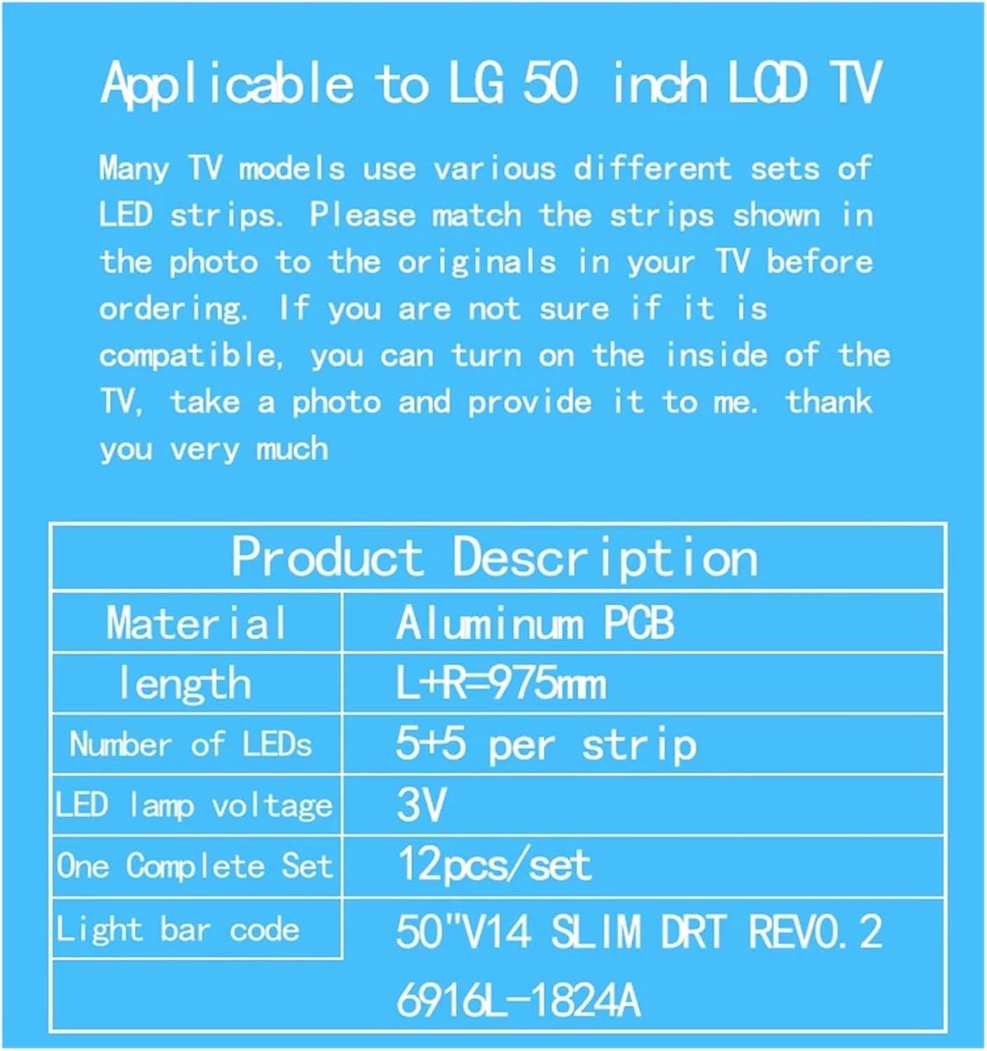12PCS LED Strip for G 50"TV TX-50AS650 TX-50AS740 6916L-1825A 6916L-1824A 6916L-1826A 6916L-1827A LC500DUF UG F1 V14 Slim DRT Re image number 4