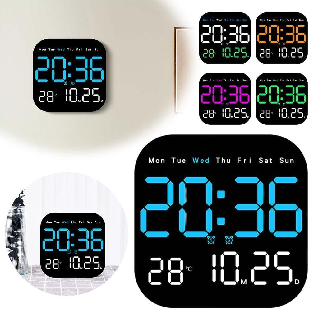 Digital Wall Clock, 9'' LED Digital Clock with Remote Control for Living Room Decoration, Week/Date/Temperature, Auto Brightness, Standing and Hanging for Living Room, Bedroom, Office Decor image number 3