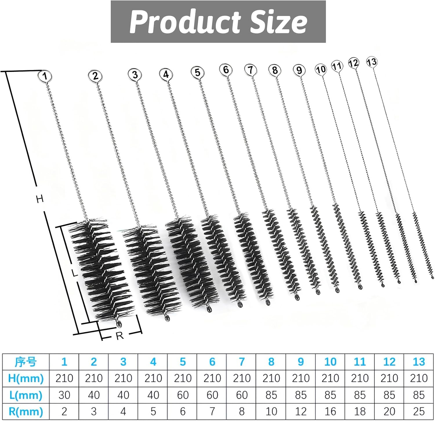 Bottle Brush Cleaner Set, Multi-Purpose Straw and Pipe Cleaning Brushes, Stainless Steel, 12 Pieces, 2-25Mm Diameter, 24Cm Length image number 1