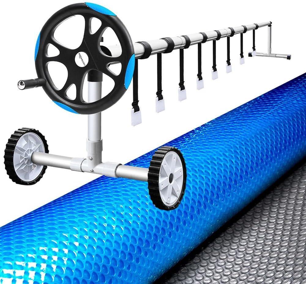 Aquabuddy Pool Cover Roller 500 Microns Silver Blue 11X4.8M Solar Swimming Pools Covers, above Ground, Bubble Blanket Garden Rectangle Heater Outdoor Water Blankets