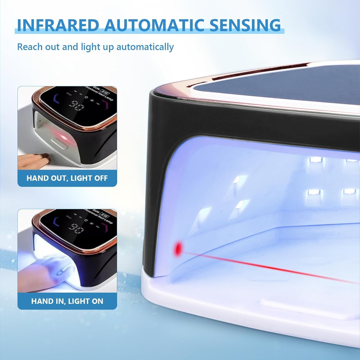 108W Cordless Rechargeable UV Light Nail Curing Lamp with Automatic Sensor/4 Timer Setting for Salon&Home, Nail Gel Polish Light Dryer Professional Nail Art Tools for Fingernail and Nail Tools (Black) image number 6