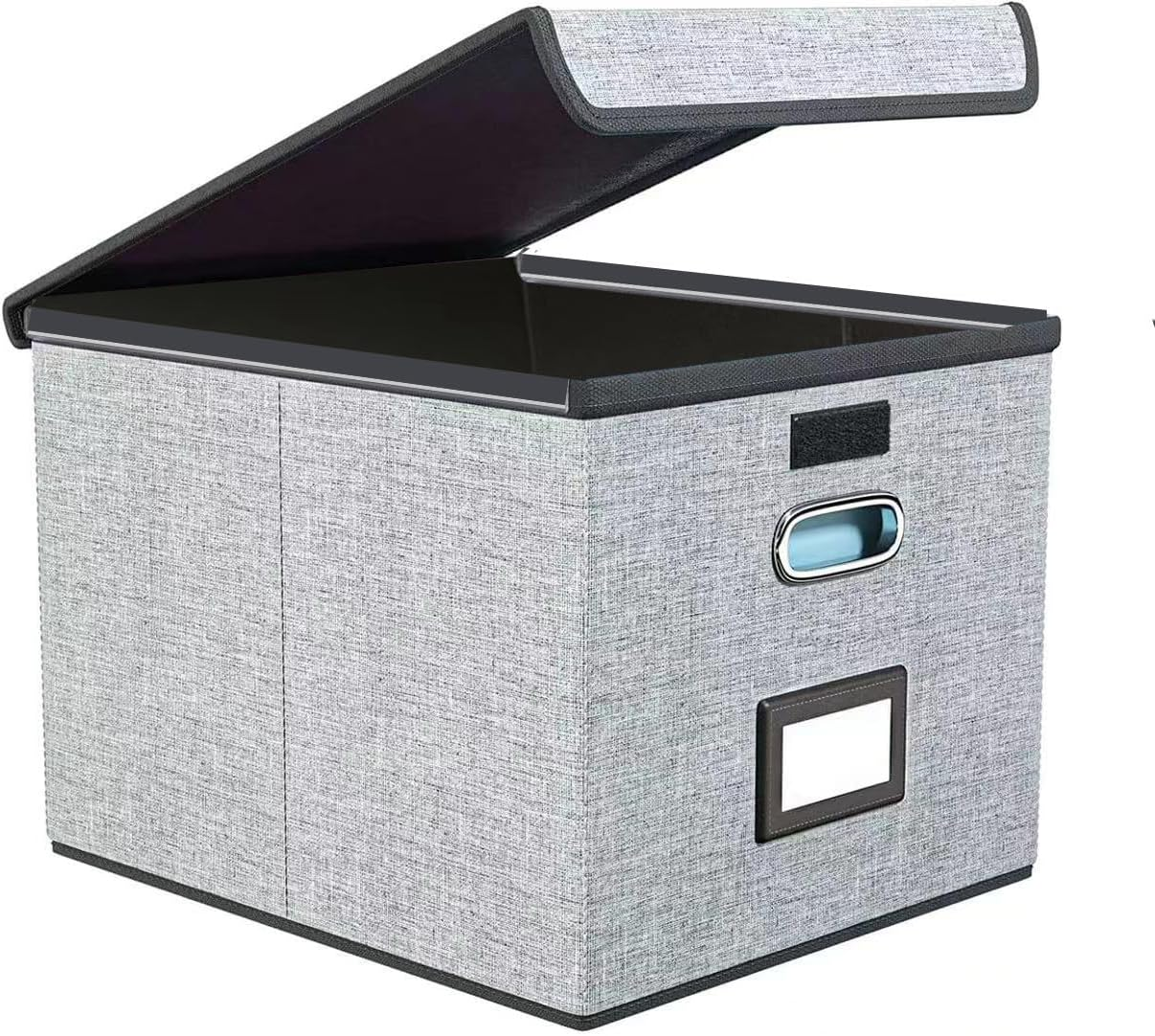 File Organizer Box, Upgraded Large Linen Hanging Office Document Storage Box with Lid, Collapsible Filing Storage Boxes, Filing Box Cabinet for Office Home (Grey) image number 4