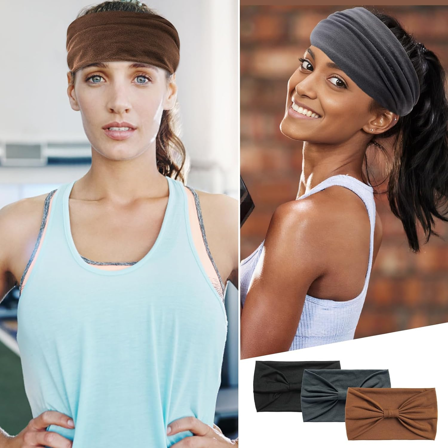 Culinavog Elastic Hair Band Set, 3 Pieces Wide Elastic Soft Hair Bands, Portable Summer Wide Headband, Multicoloured for Women, Non-Slip Headband for Women, Workout, Fitness (3 Colours) image number 3