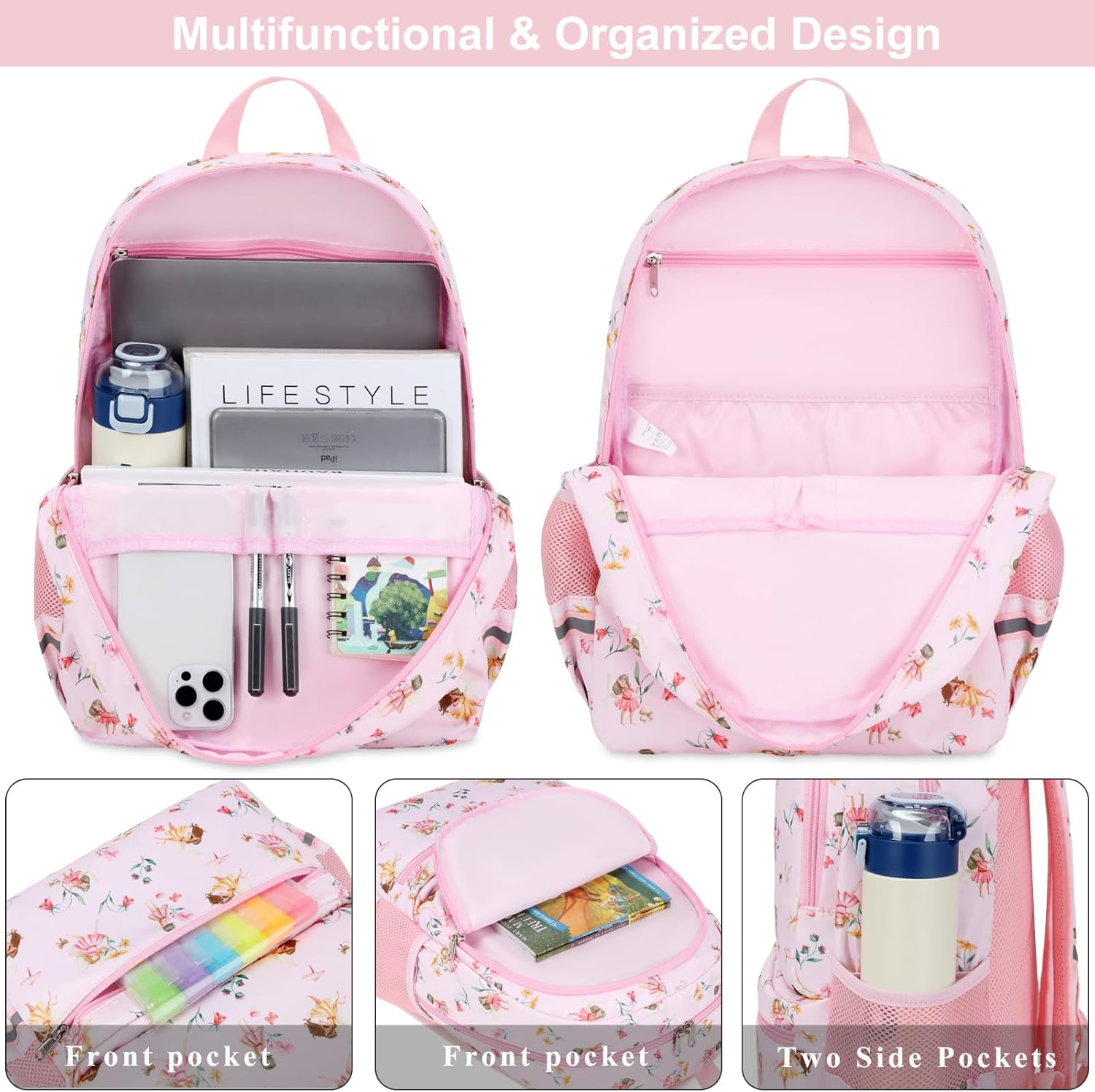 DSIUE School Backpacks for Girls and Boys Kids Backpack with Lunch Box Elementary Back Pack Bookbag - A-Purple image number 6