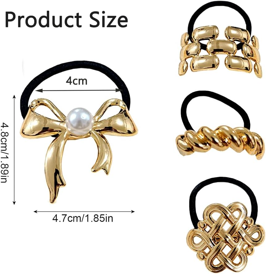 Hair Cuffs for Ponytail, Metal Hair Cuff, Hair Scrunchie, Gold, Hair Cuffs for Ponytails, Punk Hair Holder, Gold Ponytail Cuff for Fine Hair, Pack of 4 image number 1