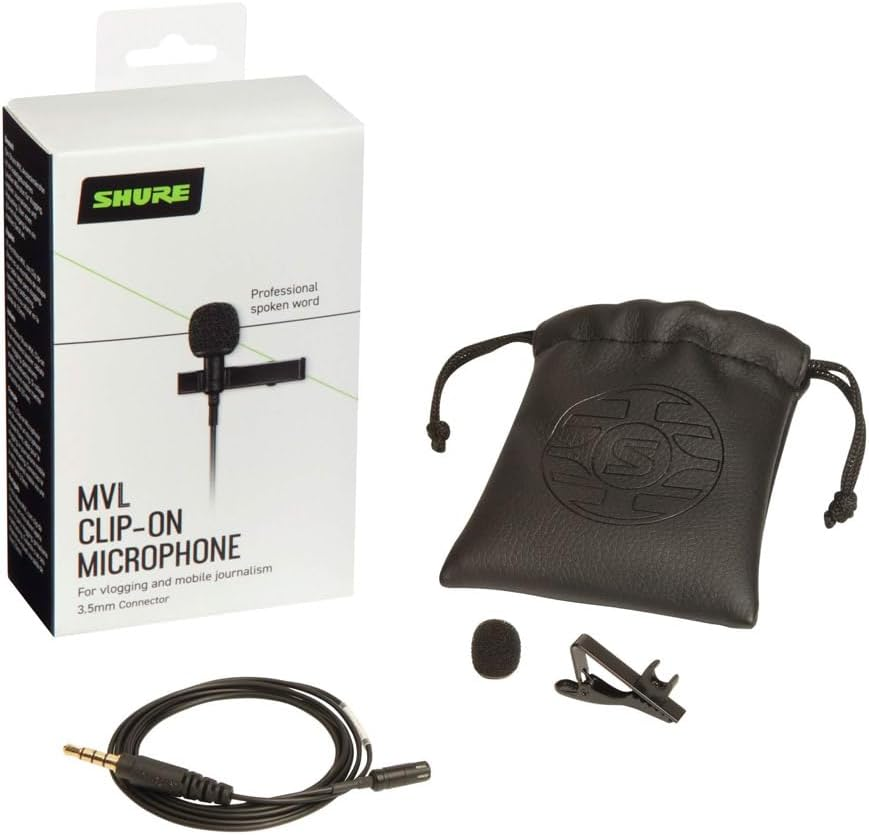 Shure MVL Omnidirectional Condenser Lavalier Microphone [1/8 Inch (3.5Mm)] + Windscreen, Tie-Clip, Mount and Carrying Pouch image number 2