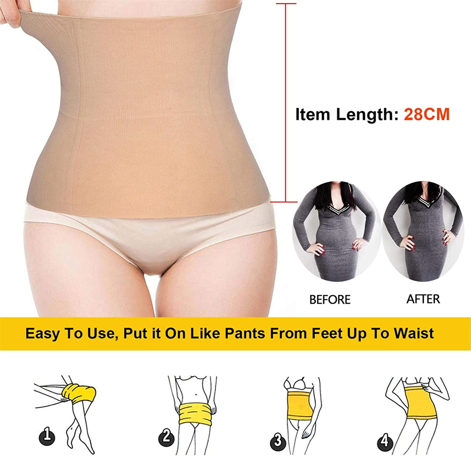 BRABIC Seamless Postpartum Belly Band Wrap Underwear, C-Section Recovery Belt Binder Slimming Shapewear for Women, Beige, Medium image number 3