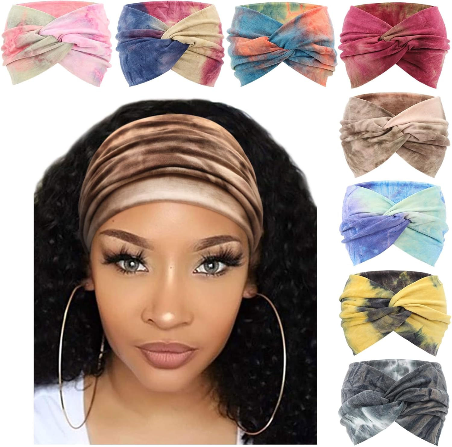 DRESHOW 8 Pack Adjustable Knotted Headbands Cotton Elastic Non Slip Hair Bands Floral Yoga Headbands for Women, 08 PCS: Printed Turbans C
