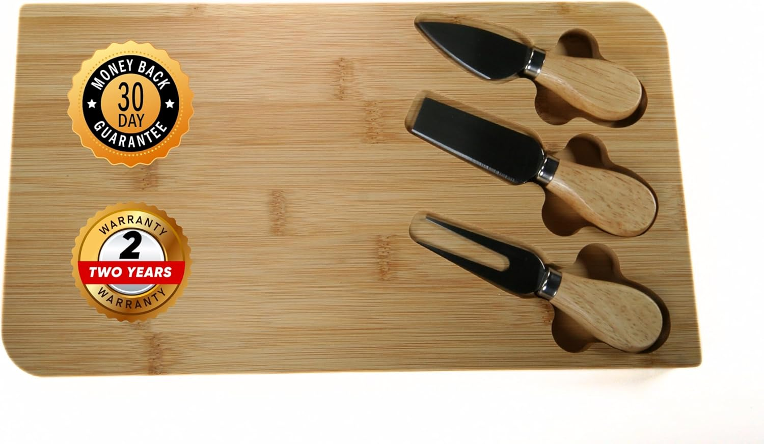 Bamboo Cheese Board with Knives - Set of 4 - Serving Board for Appetizers, Cold Cuts and Snacks - Elegant and Durable Special Dinner image number 4