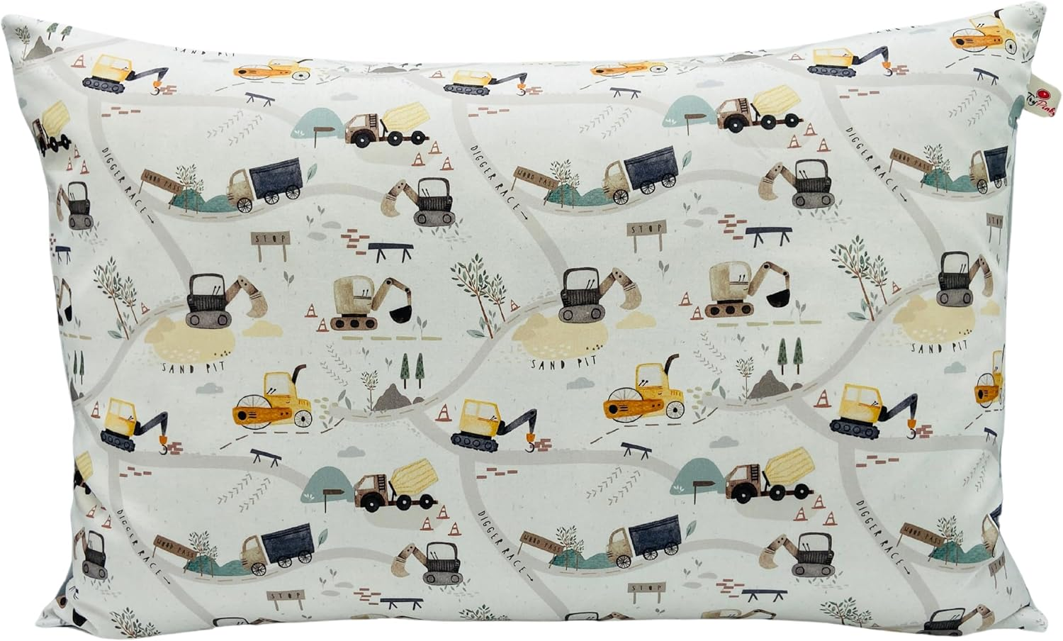 Children'S Cushion Cover 100% Organic Cotton Pillowcase 40 X 60 Cm Cushion Vehicles Dinos Unicorns Boys Girls Children'S Garden Cushion Bed Linen (Construction Vehicles Grey, 40 X 60 Cm)