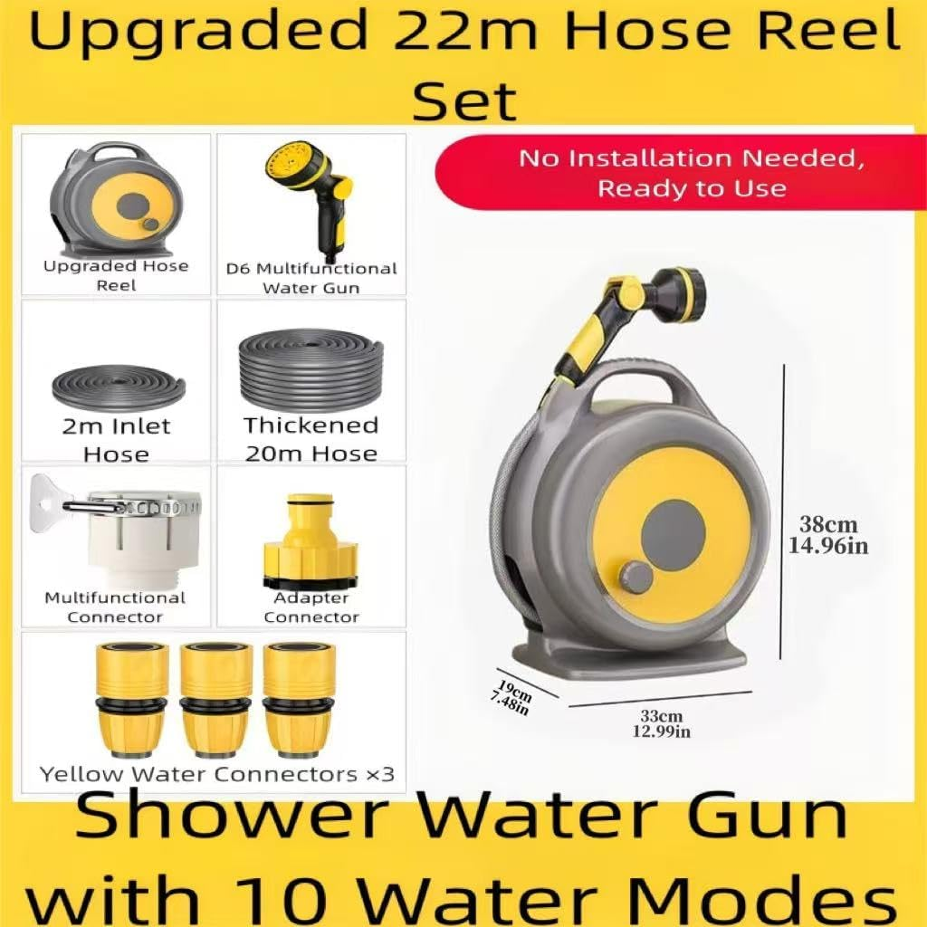 Retractable Garden Hose Reel, 22M Garden Pressure Washer Hoses Reel Cart with 10-Pattern Spray Nozzle, with Hose Guide, Multifunctional for Car Washing, Vegetable Watering Outdoor Cleaning (22M) image number 6