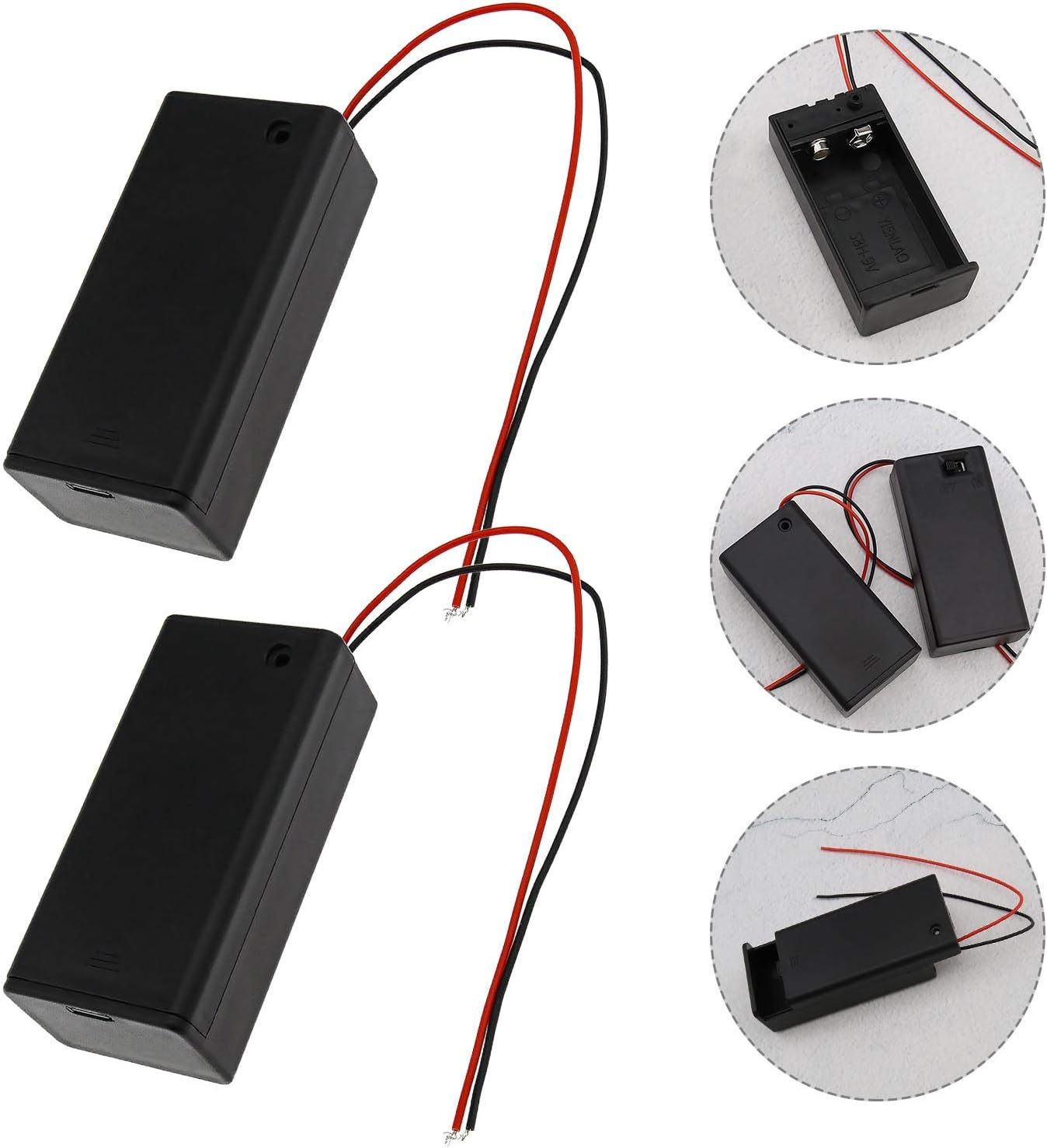 Emsea 9V PP3 Battery Storage Holder Case with On/Off Switch Cover Black Plastic & 1007# 26AWG Wire for 6F22 Battery 5 Pcs image number 4