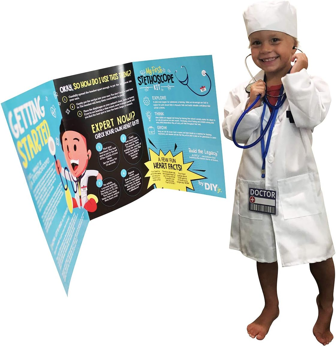 DIY Jr My First Stethoscope Doctor'S Kit - Real Stethoscope for Kids - Includes Lab Coat, Surgical Cap, Name Tag and Lanyard, Ages 6+ image number 3