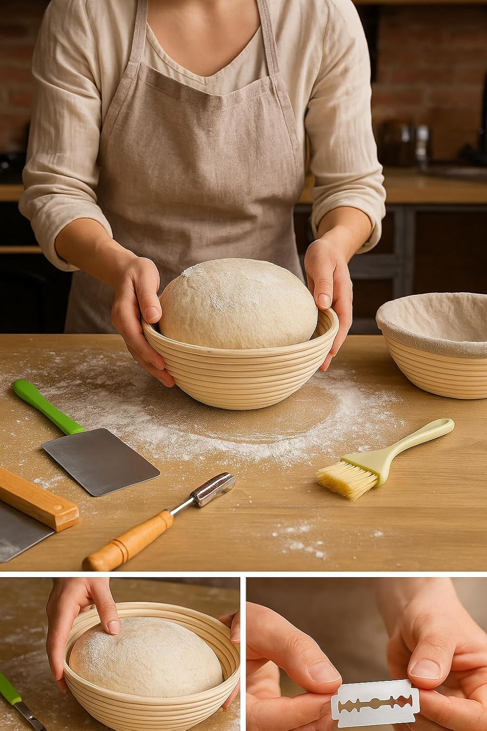 Sourdough Starter Kit, round and Oval Banneton Proofing Basket, 12 Pcs Bread Making Set with Dough Scraper, Lame, Whisk, Brush Tools, and Linen Cover &ndash; for Artisan Home Bakers image number 4
