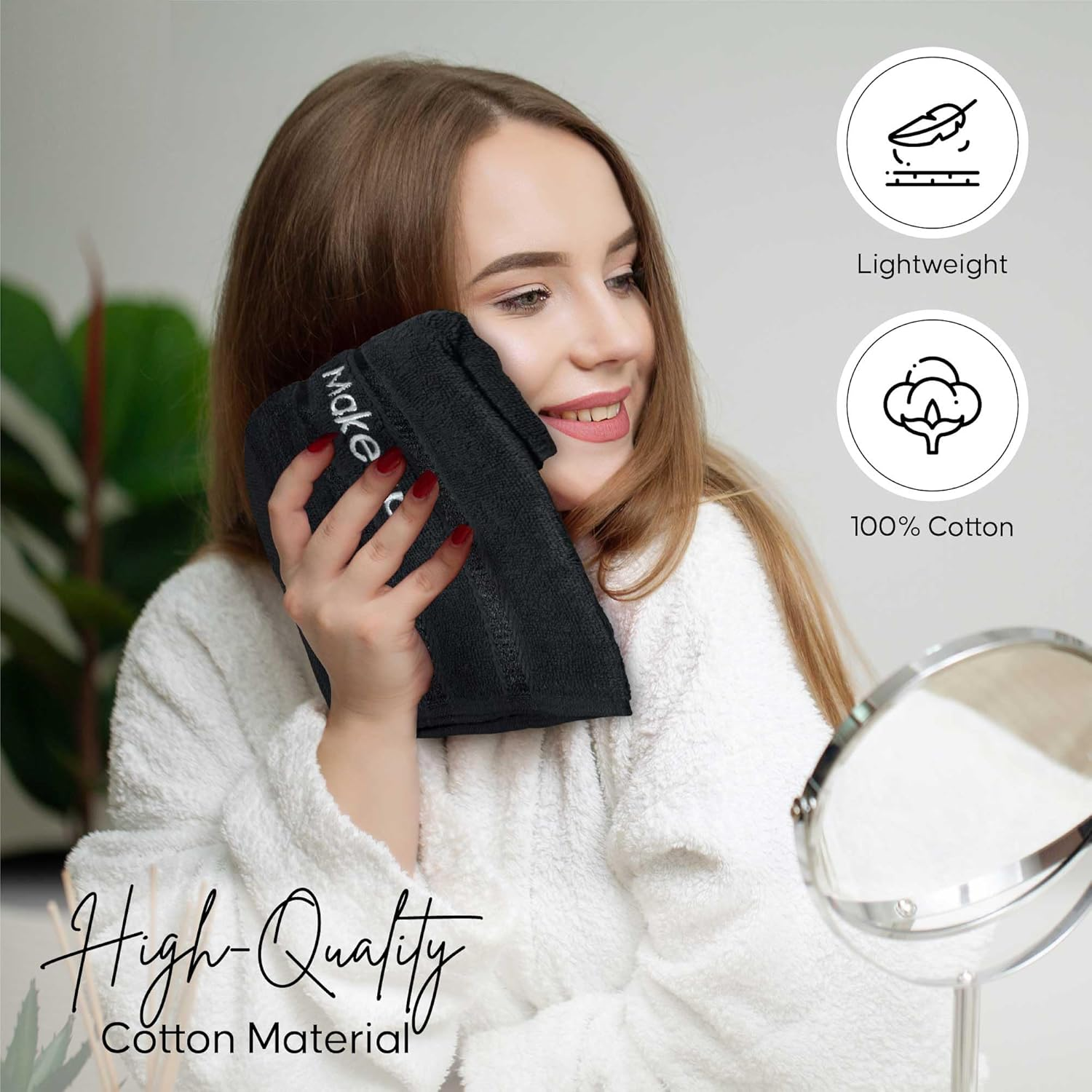 YRALY Makeup Towels - Pack of 6 - Soft Cotton Wash Cloths for Face & Makeup Removal, Airbnb Essentials for Hosts, Luxury Washcloths (13X13 Inches. Black) image number 4