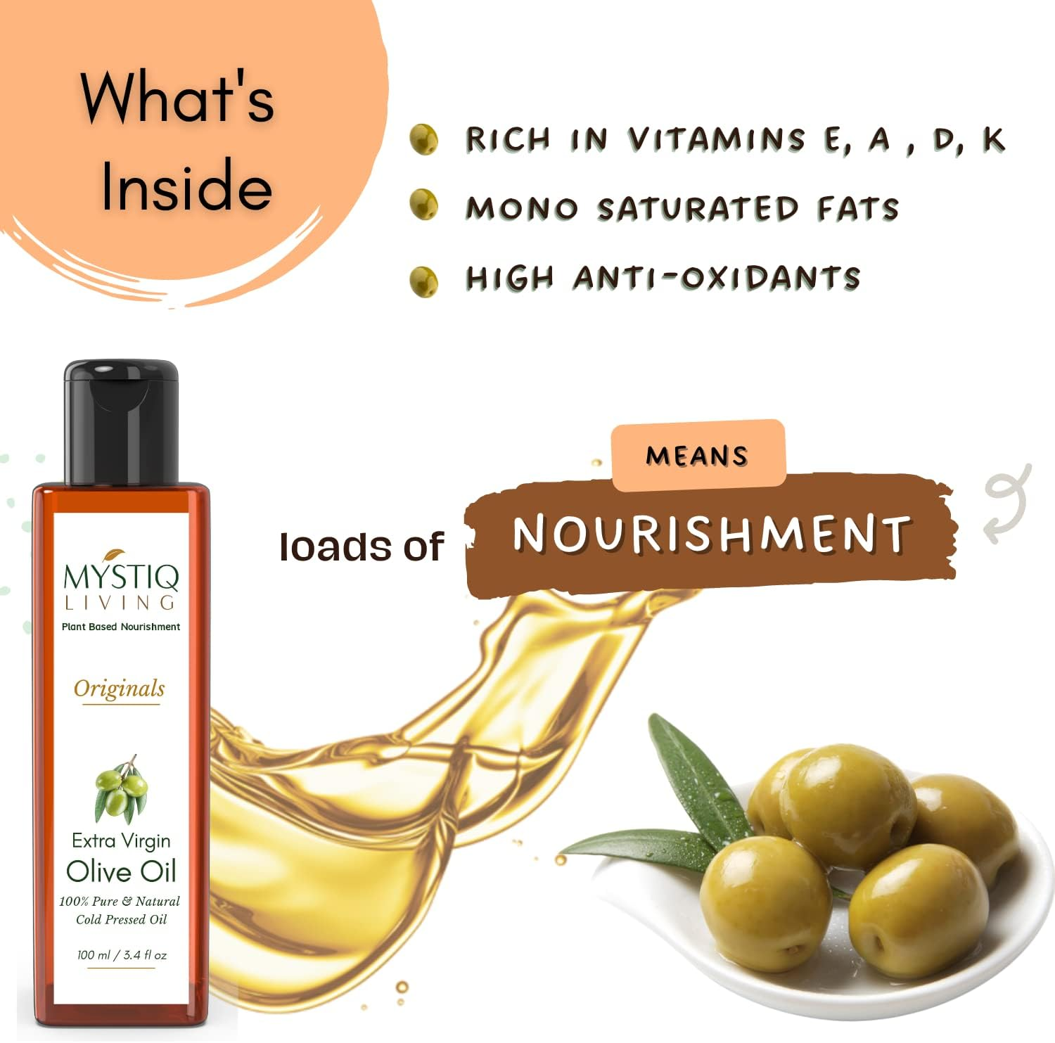 Mystiq Living Originals Combo - Extra Virgin Olive Oil and Castor Oil - 200ML (Pack of 2) - 100ML Each | Hair Growth & Skin Care | Cold Pressed, 100% Pure and Natural image number 1