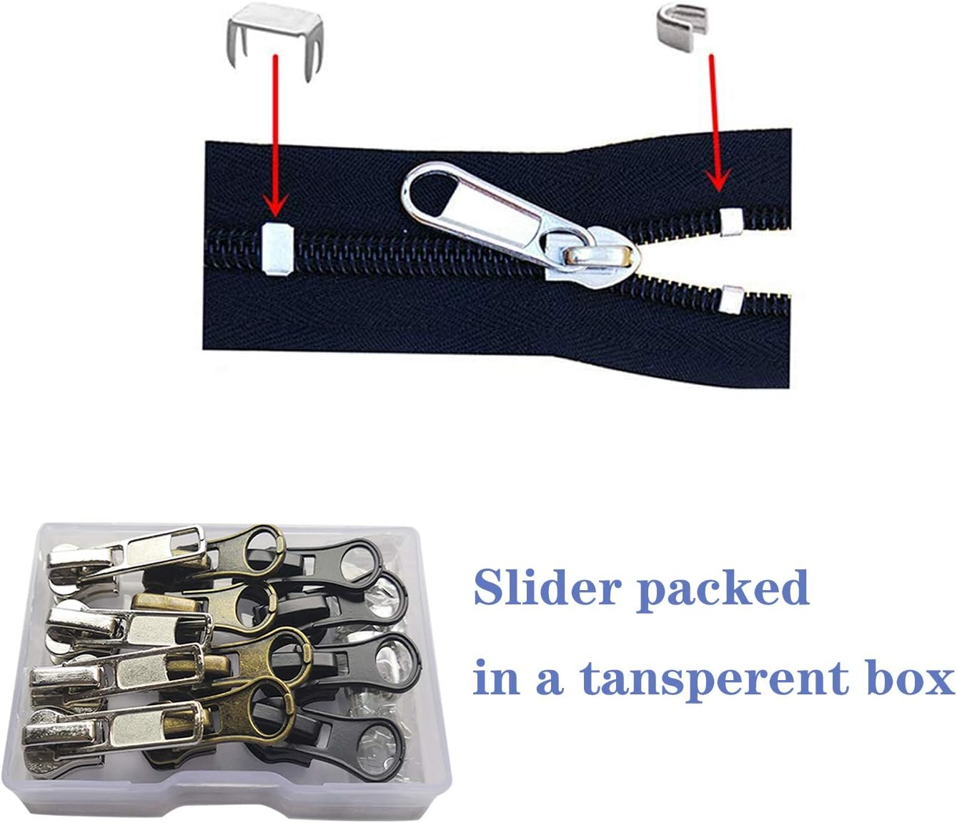 Meikeer 12-Piece 5 Zipper Slider Repair Kit - Black, Bronze, Silver (Metal) for Metal, Plastic & Nylon Coil Zippers