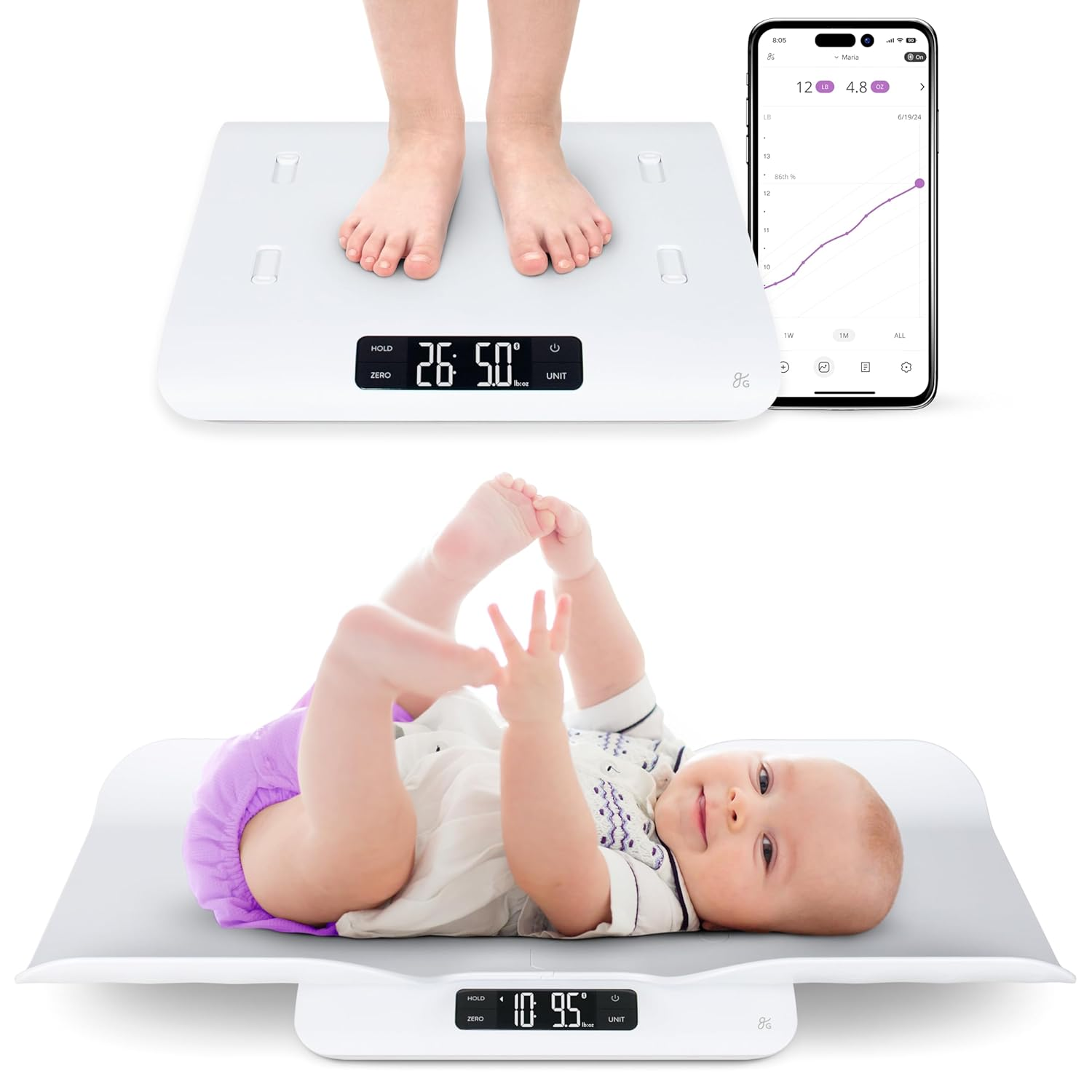 Greater Goods Smart Baby Scale - Accurately Chart the Progress of Your Baby | with In-House Algorithm for Wiggly Babies | Works as Infant & Toddler Scale (Smart Bluetooth Connected) image number 1