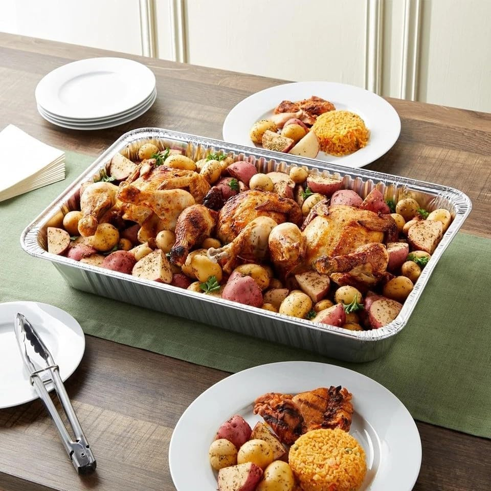 LEDON Large Heavy-Duty Aluminium Foil Tray 52.5 X 32.4 X 8.6Cm &ndash; Disposable Rectangular Baking & Roasting Pan, Oven & Freezer Safe Catering Food Tray (3) image number 6