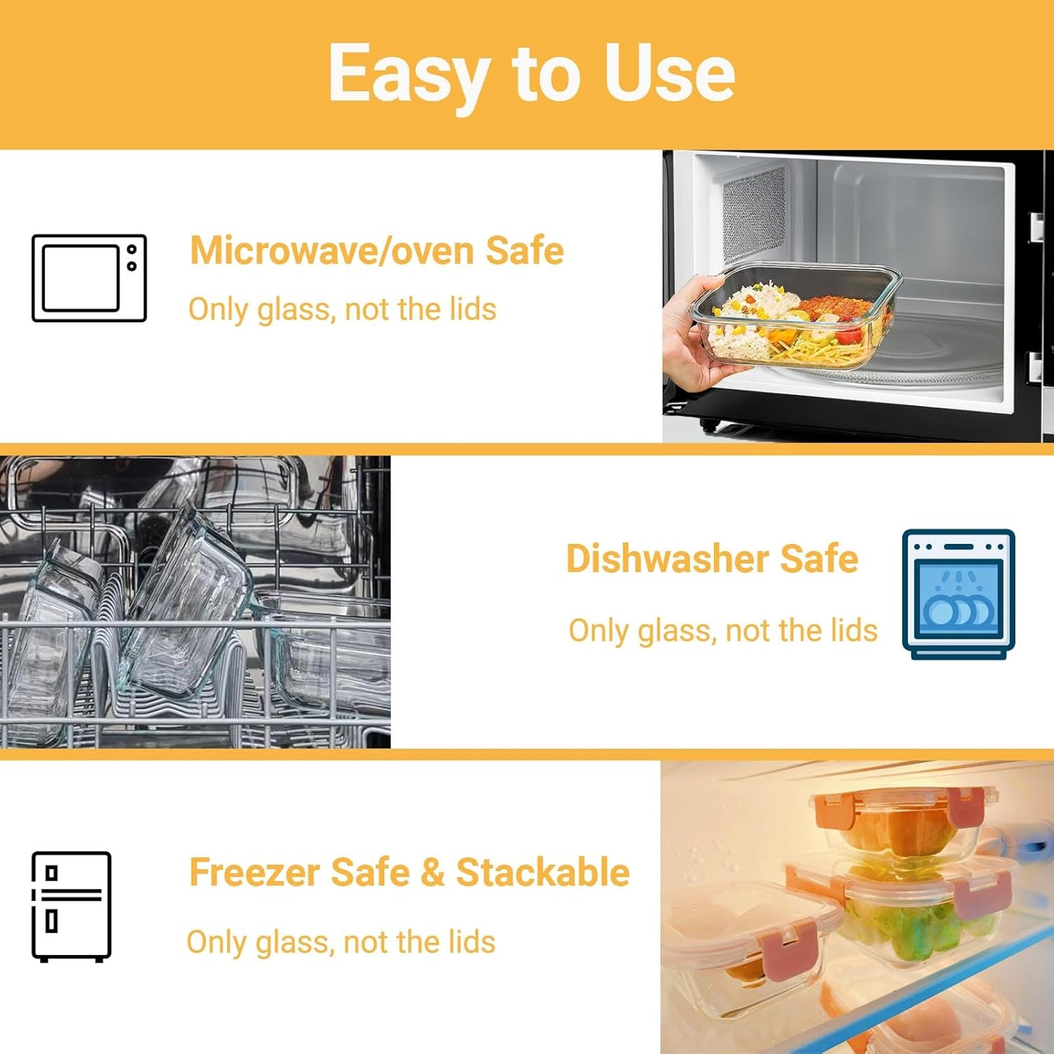 Anowker 10 Pack Glass Food Storage Containers with Snap Lock Leakproof Lids，Lunch Box Glass Meal Prep Container for Kitchen Storage image number 5