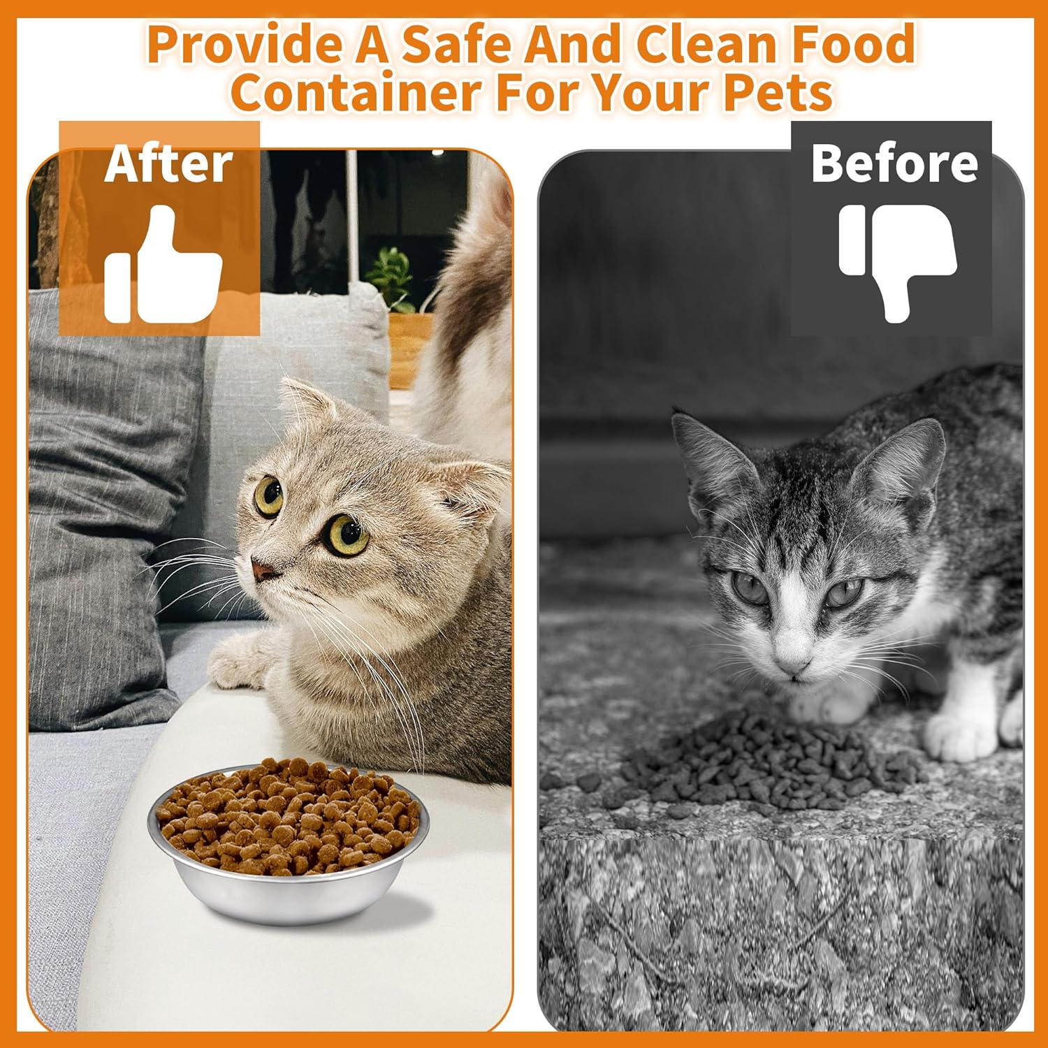 8Pcs Stainless Steel Cat Bowls for Indoor Cats, 5.5" Metal Cat Bowl Small Dog Water Bowl, 12 OZ Cat Food Bowl Shallow Pet Bowls, Easy to Clean Cat Dishes for Food and Water (8Pcs) image number 4