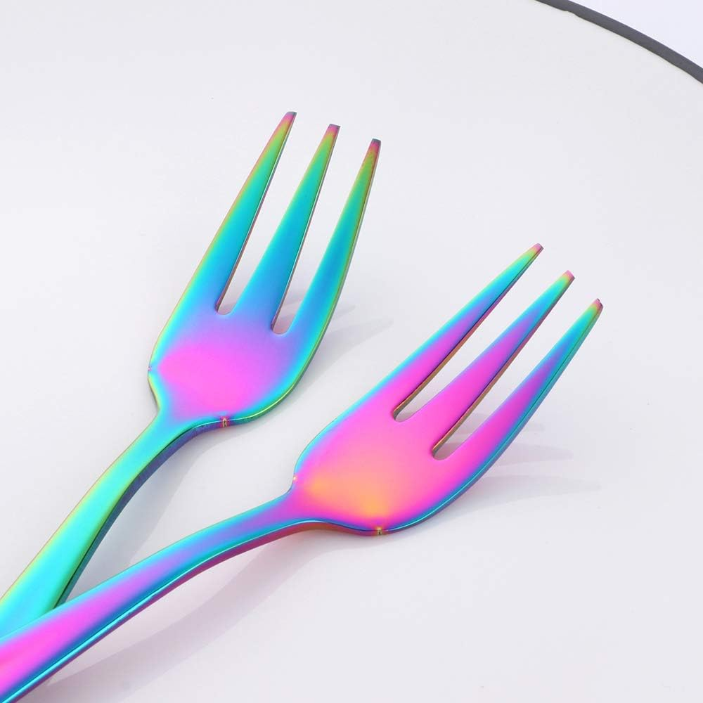 BISDARUN Dessert Forks Stainless Steel Small Cake Forks Fruit Forks 8-Piece Rainbow Length 13.6 Cm / 5.35 Inches - Gradient Gold image number 7