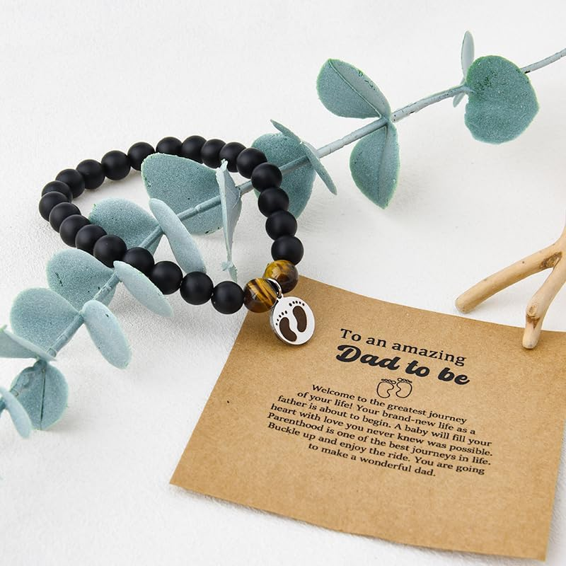 Father Day Gifts for New Dad Birthday Gifts for Dads to Be Gift to Daddy Natural Stone Bracelet with Feet Print Gift - To An Amazing New Dad image number 5